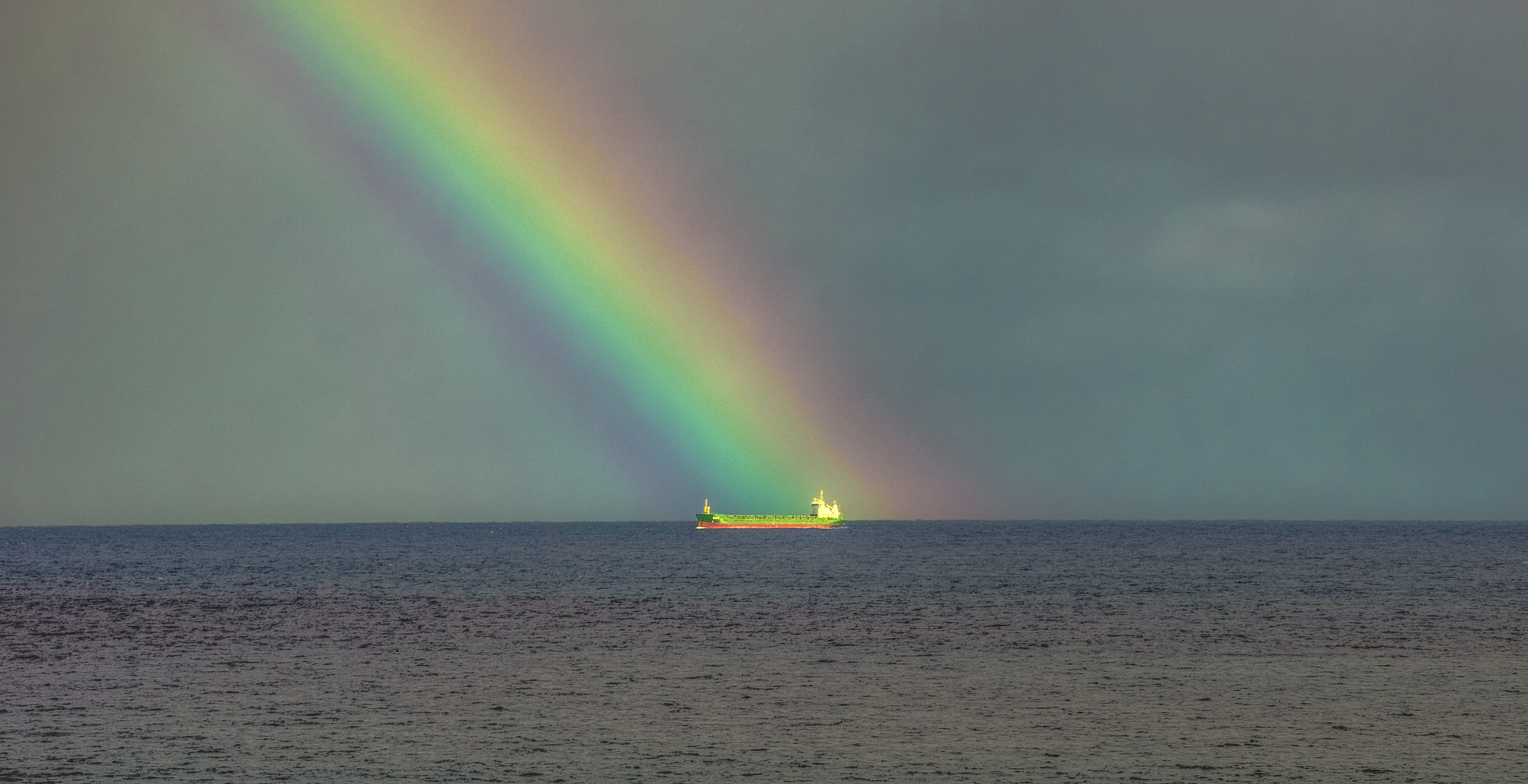Free download | HD wallpaper: storm, rainbow, ship, sky, horizon, sea ...