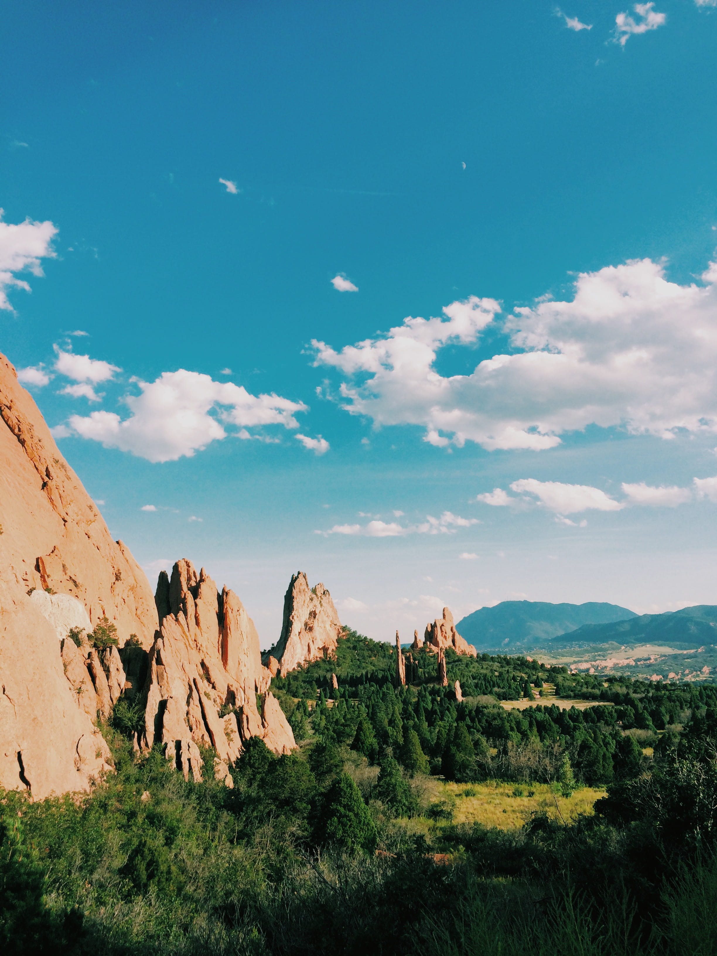 Brown Rocky Mountain, adventure, climbing, clouds, fields, mountains