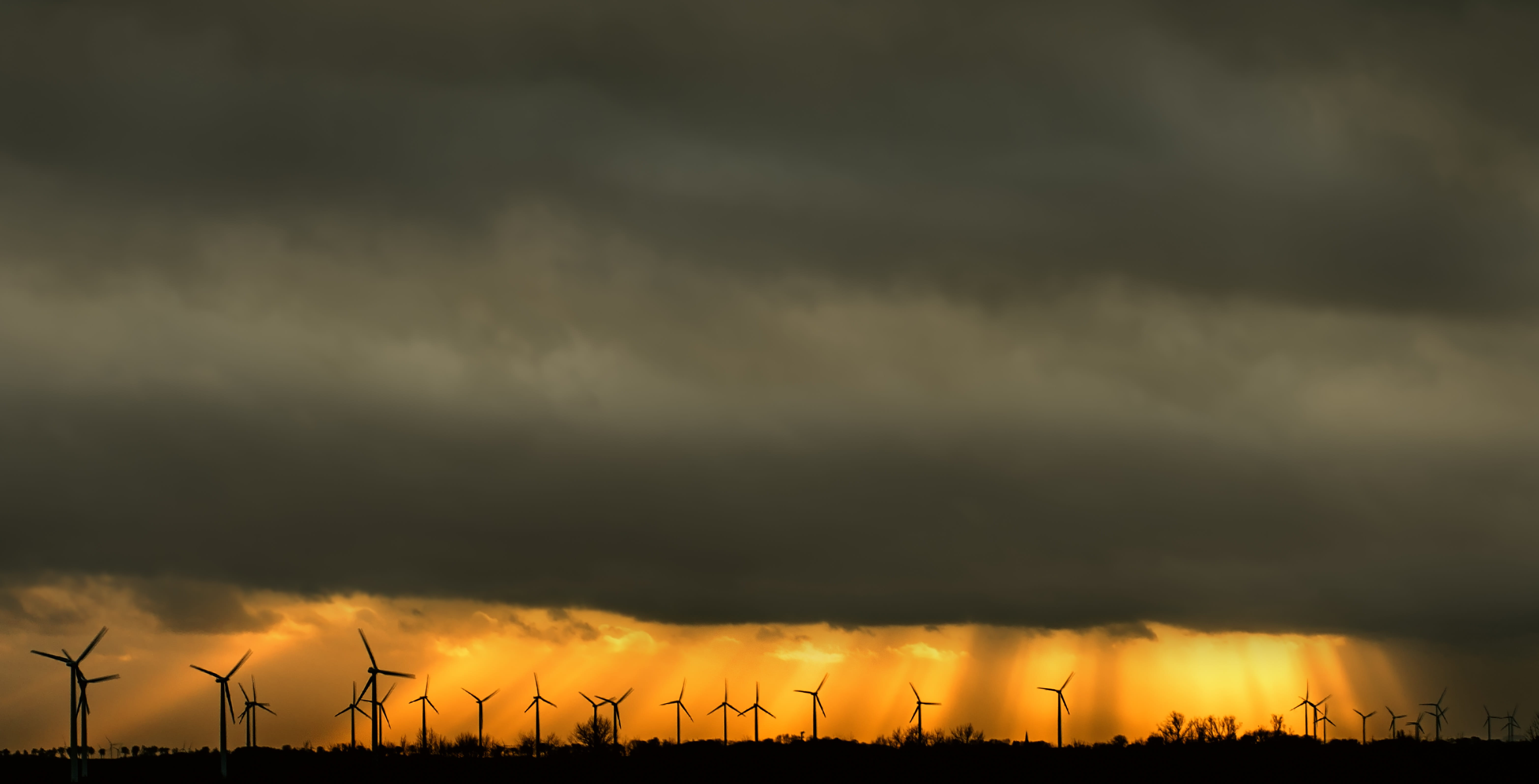 windräder, clouds, sunlight, wind power, dramatic, rain clouds