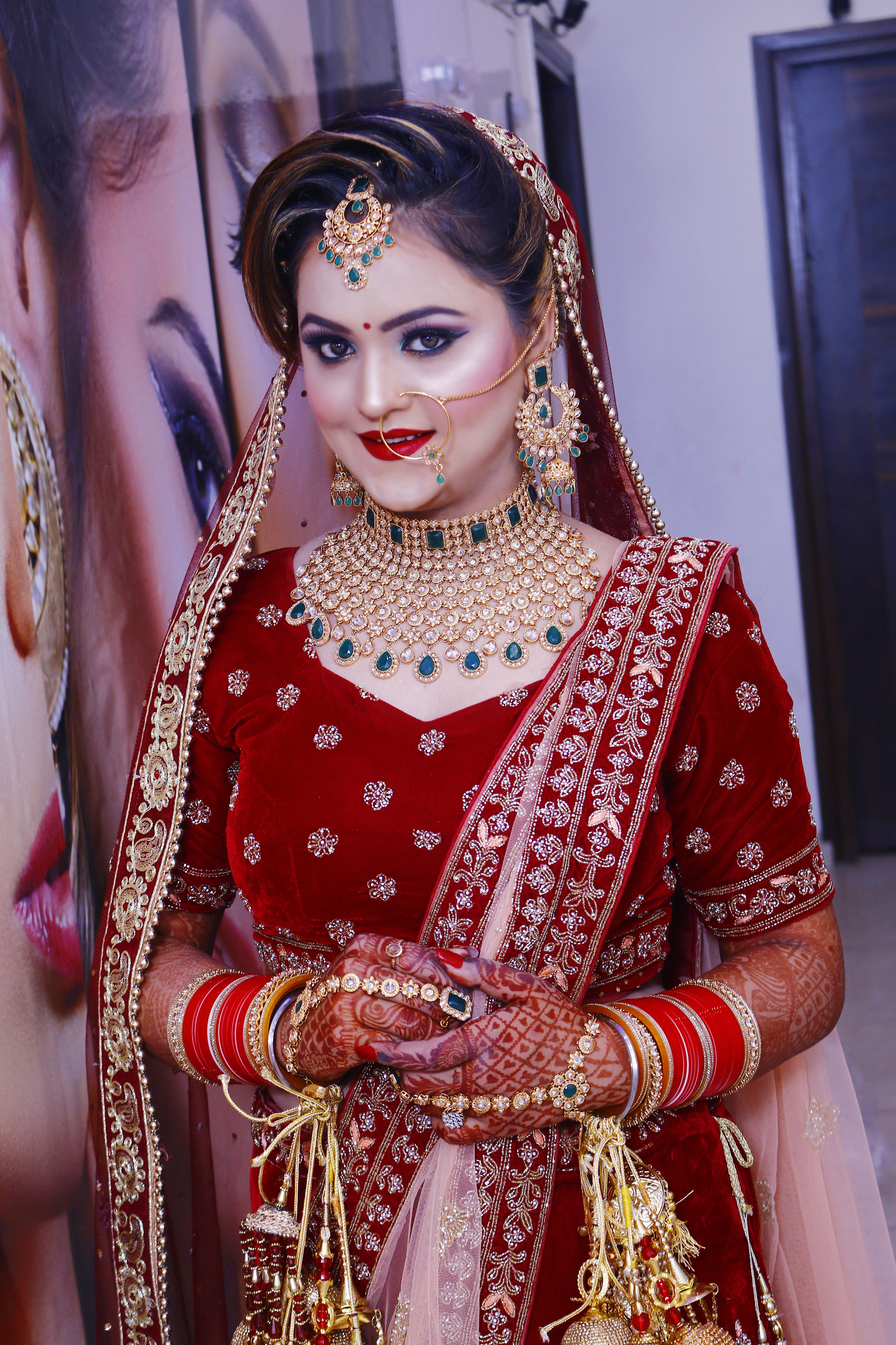 Woman Wearing Gold And Red Saree Dress, beautiful, beauty, costume