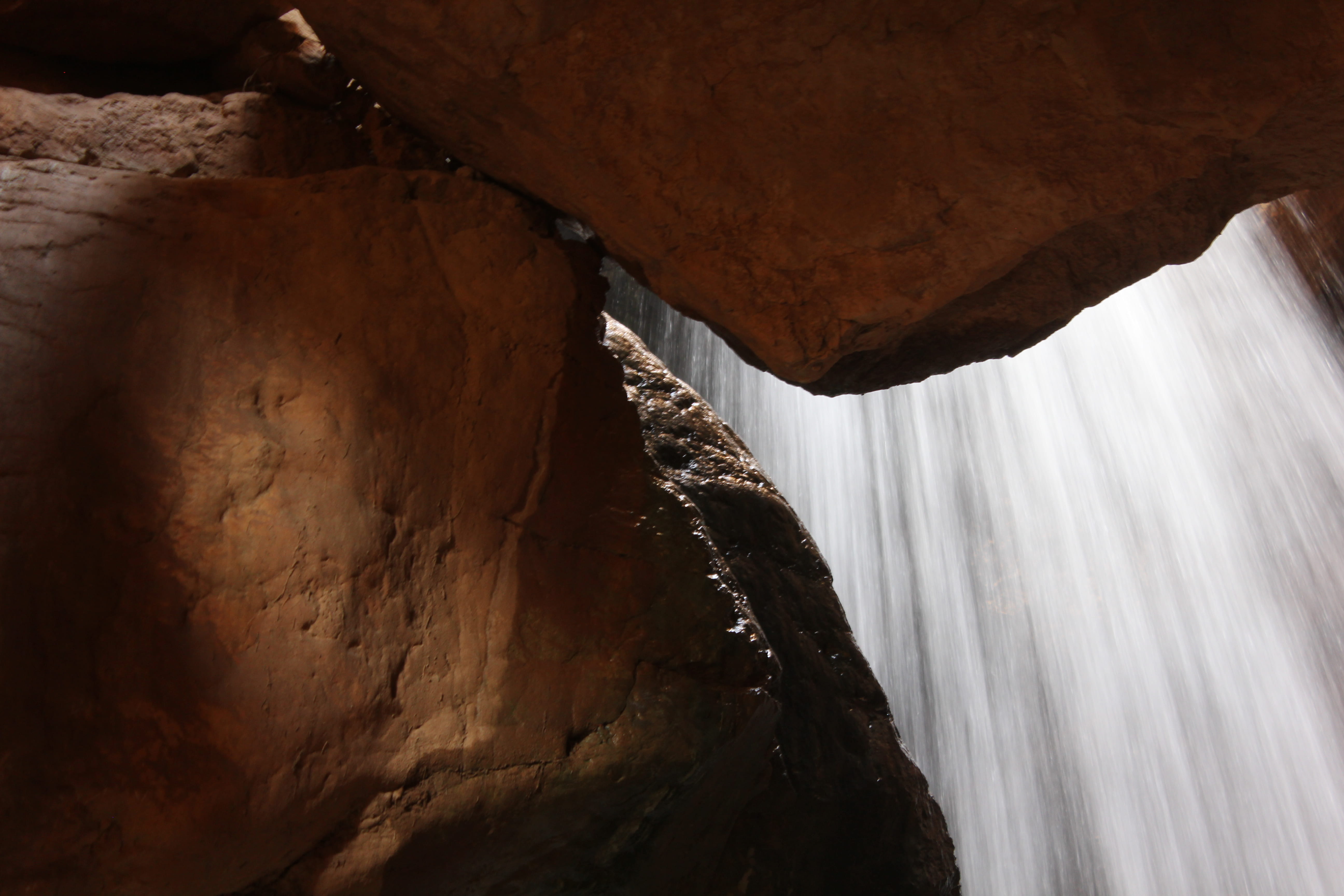 waterfall, cave waterfall, red stone, rock formation, rock - object