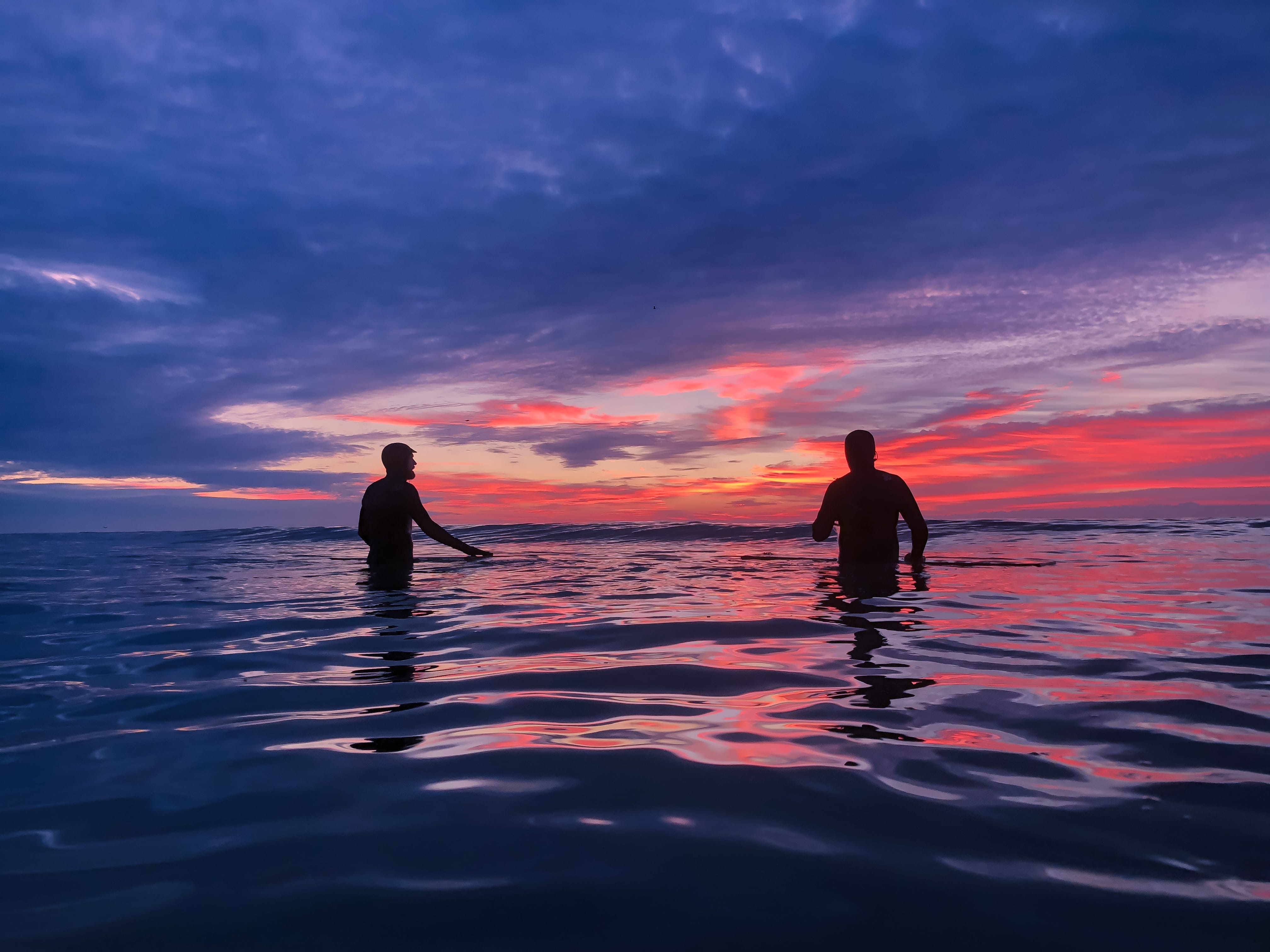 man in body water, nature, outdoors, person, human, silhouette