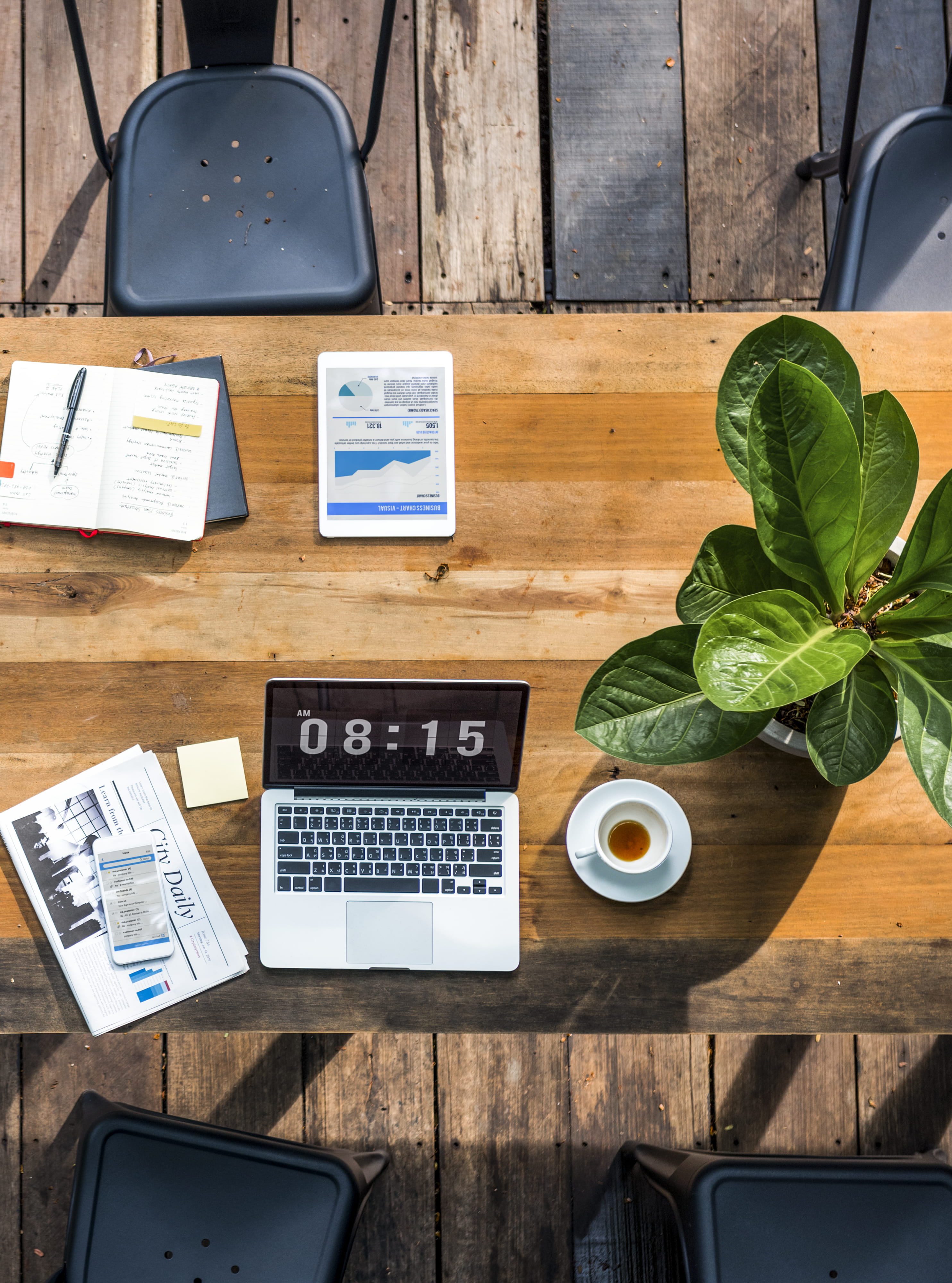 computer, book, device, coffee, chair, chart, document, notebook
