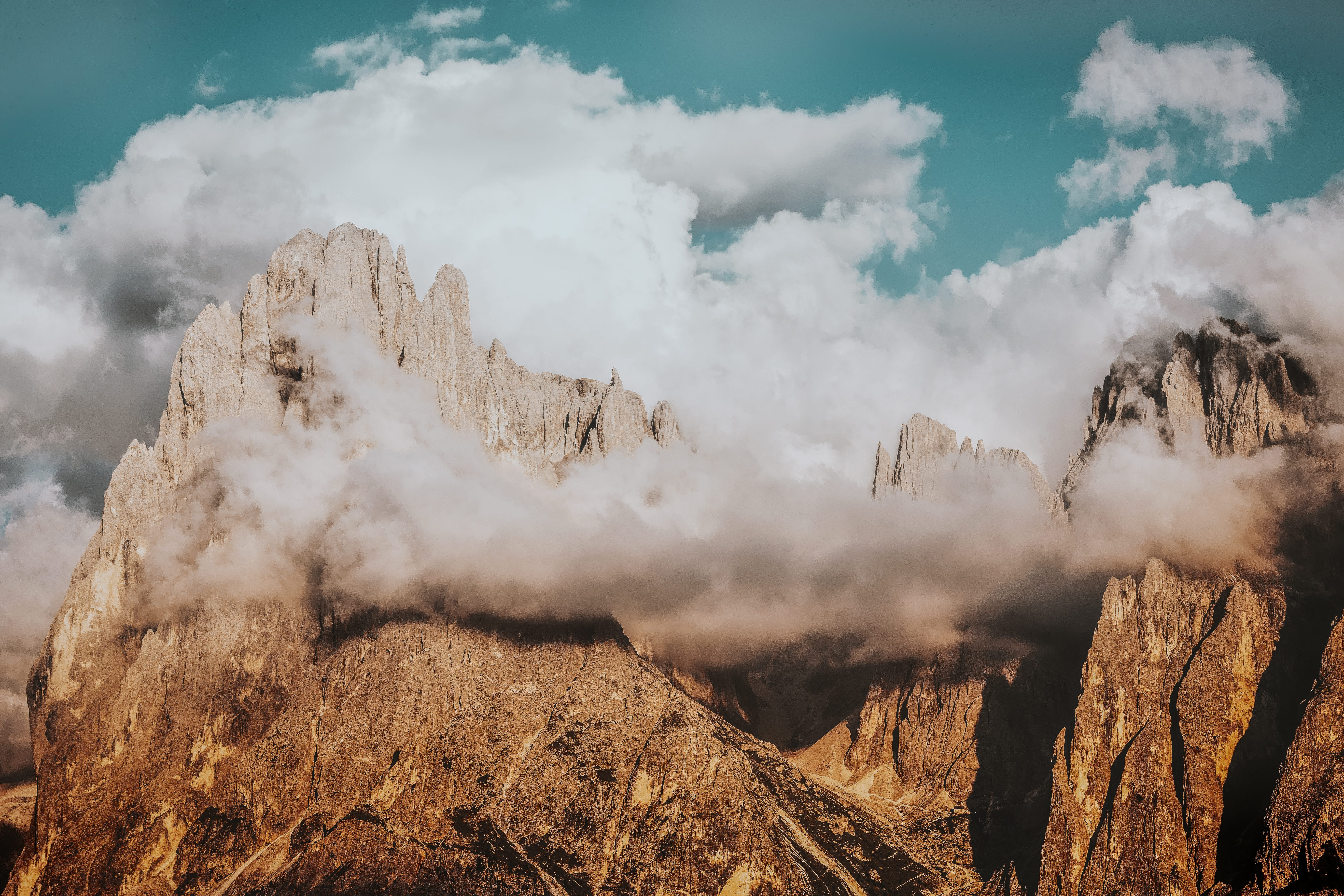 mountain surrounded by clouds, mist, sky, cloudscape, fog, blue