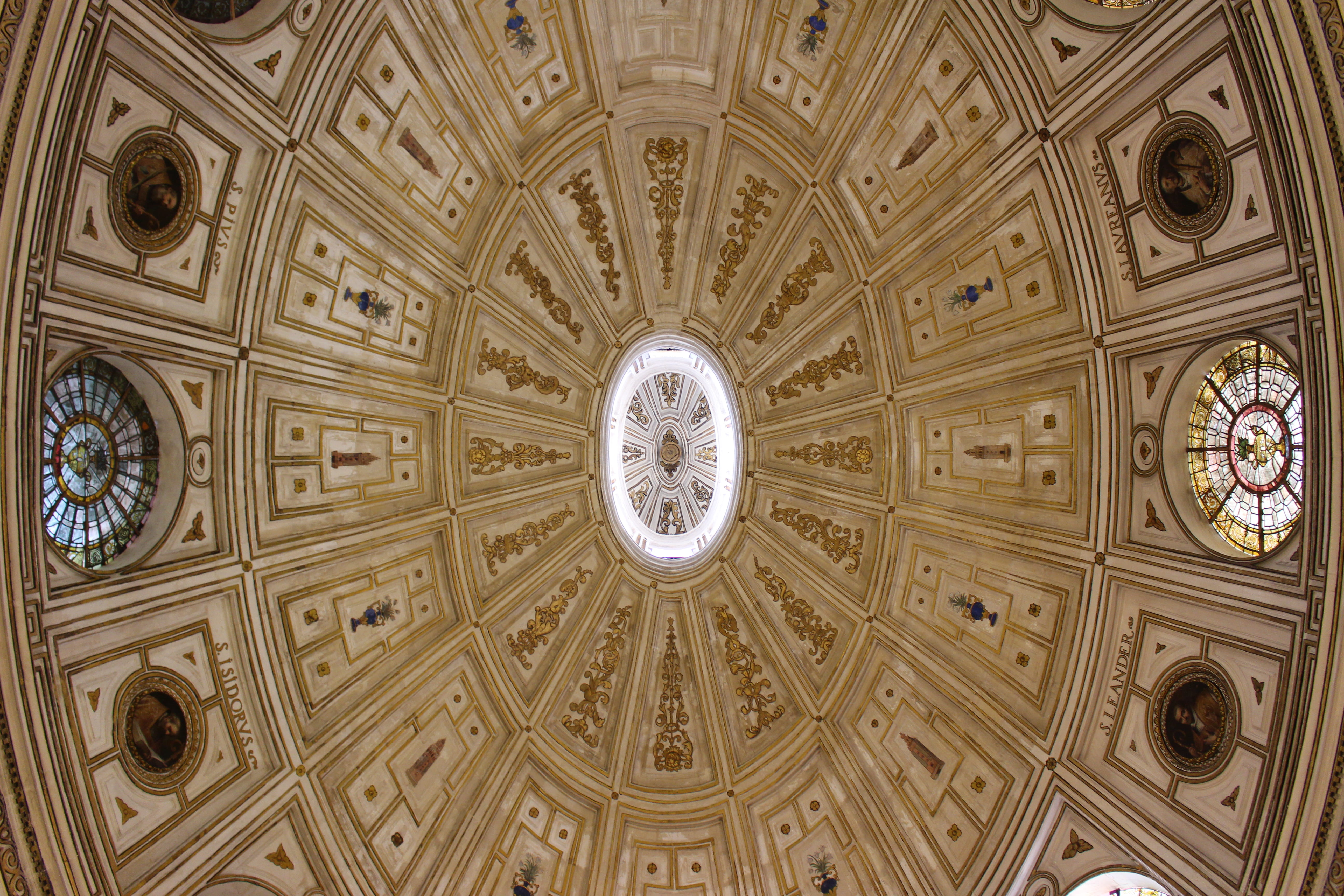 roof, ceiling, pattern, directly below, indoors, no people