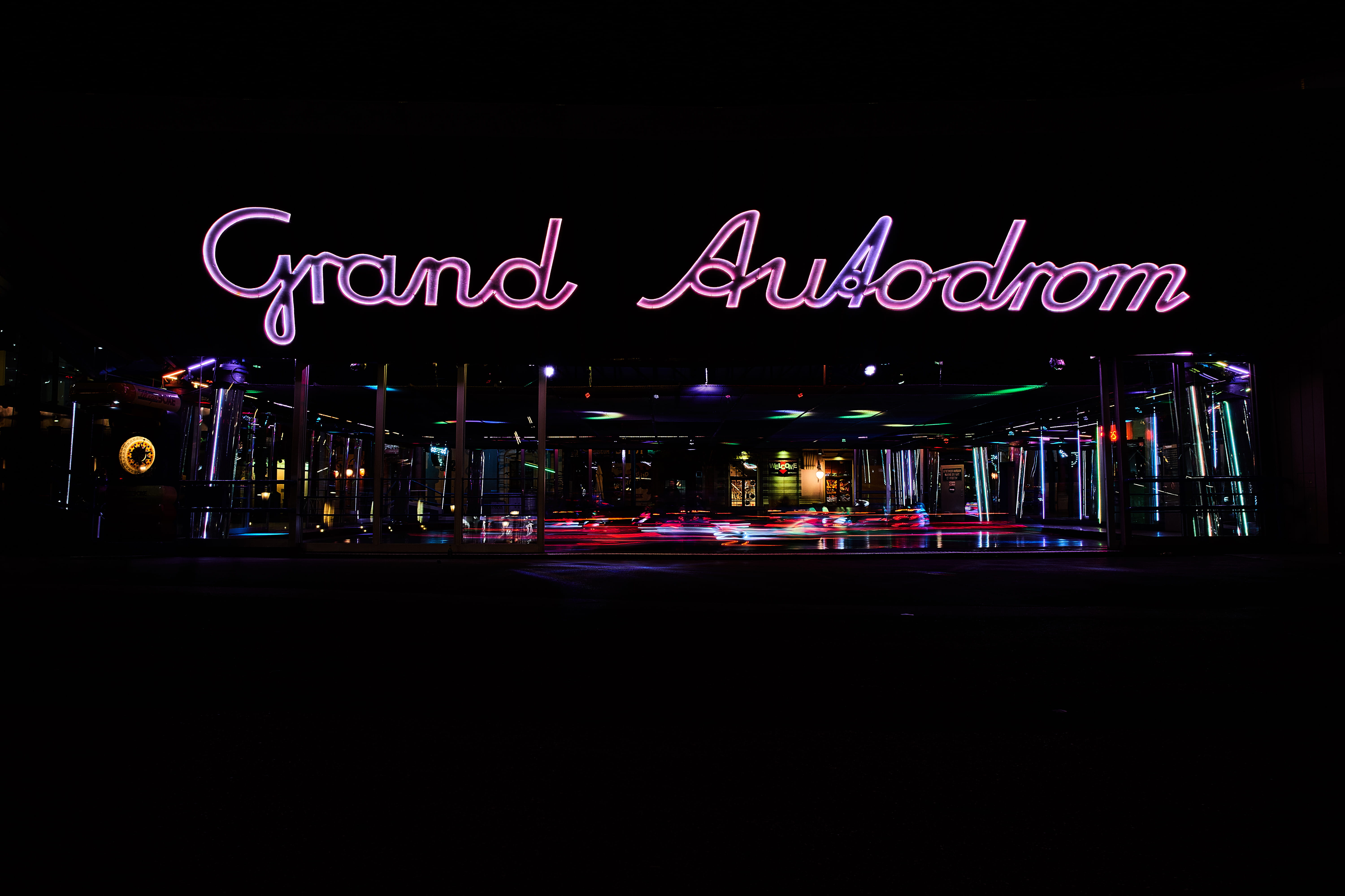 vienna, prater, text, illuminated, western script, night, neon