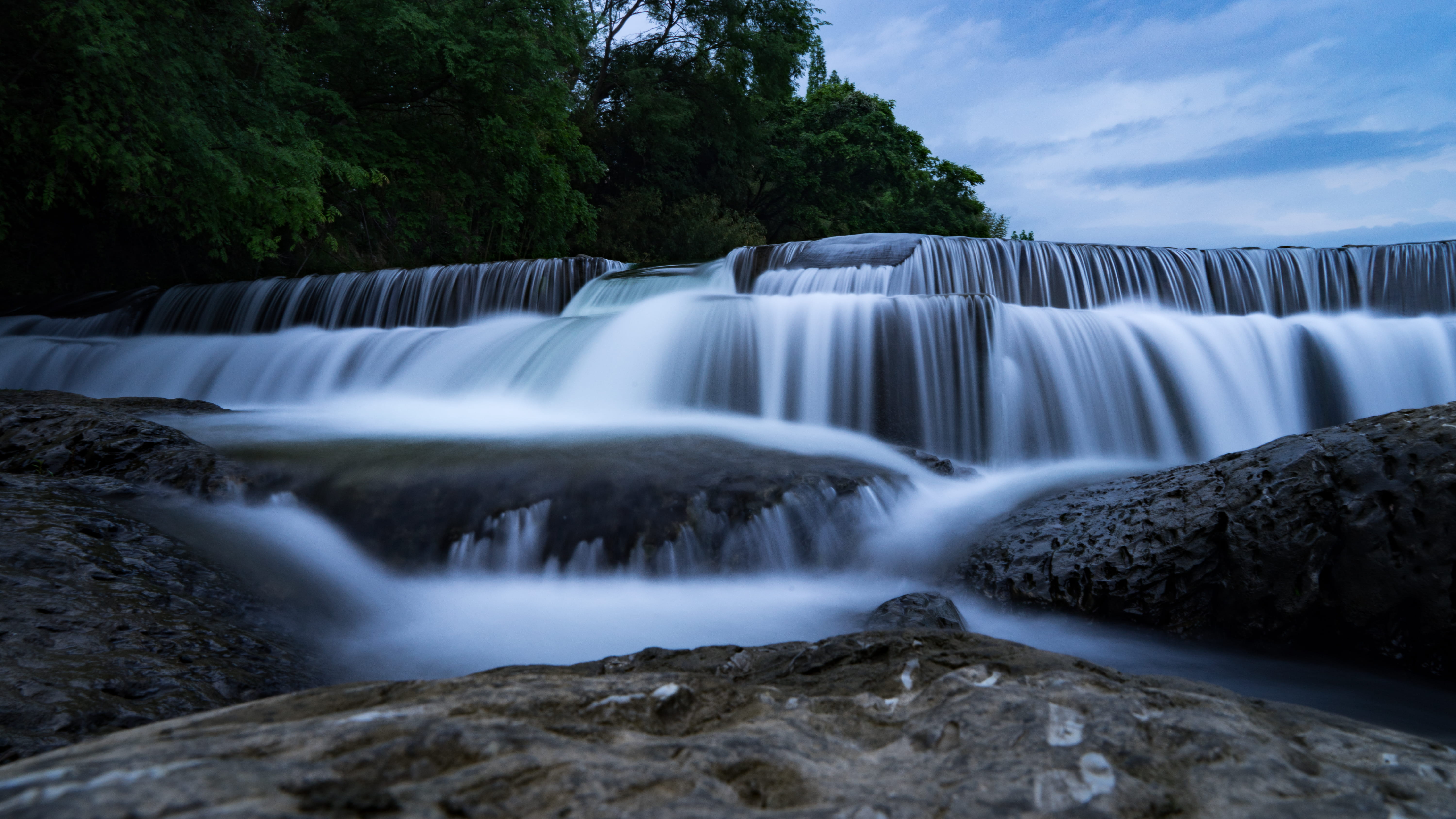 waterfall, time delay, river, beauty in nature, tree, long exposure