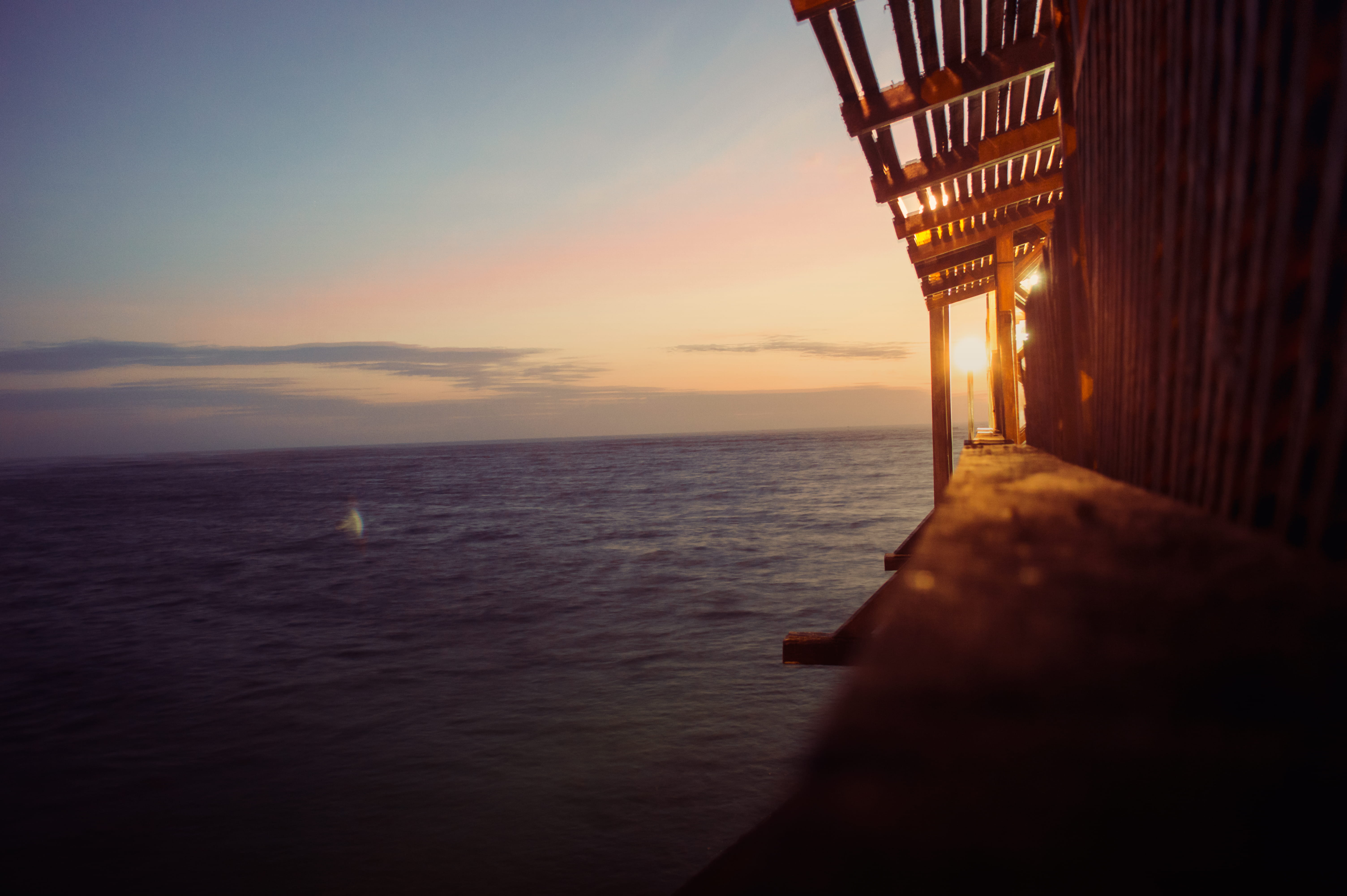 light, dock, night, affternoon, horizont, sunset, sea, sky