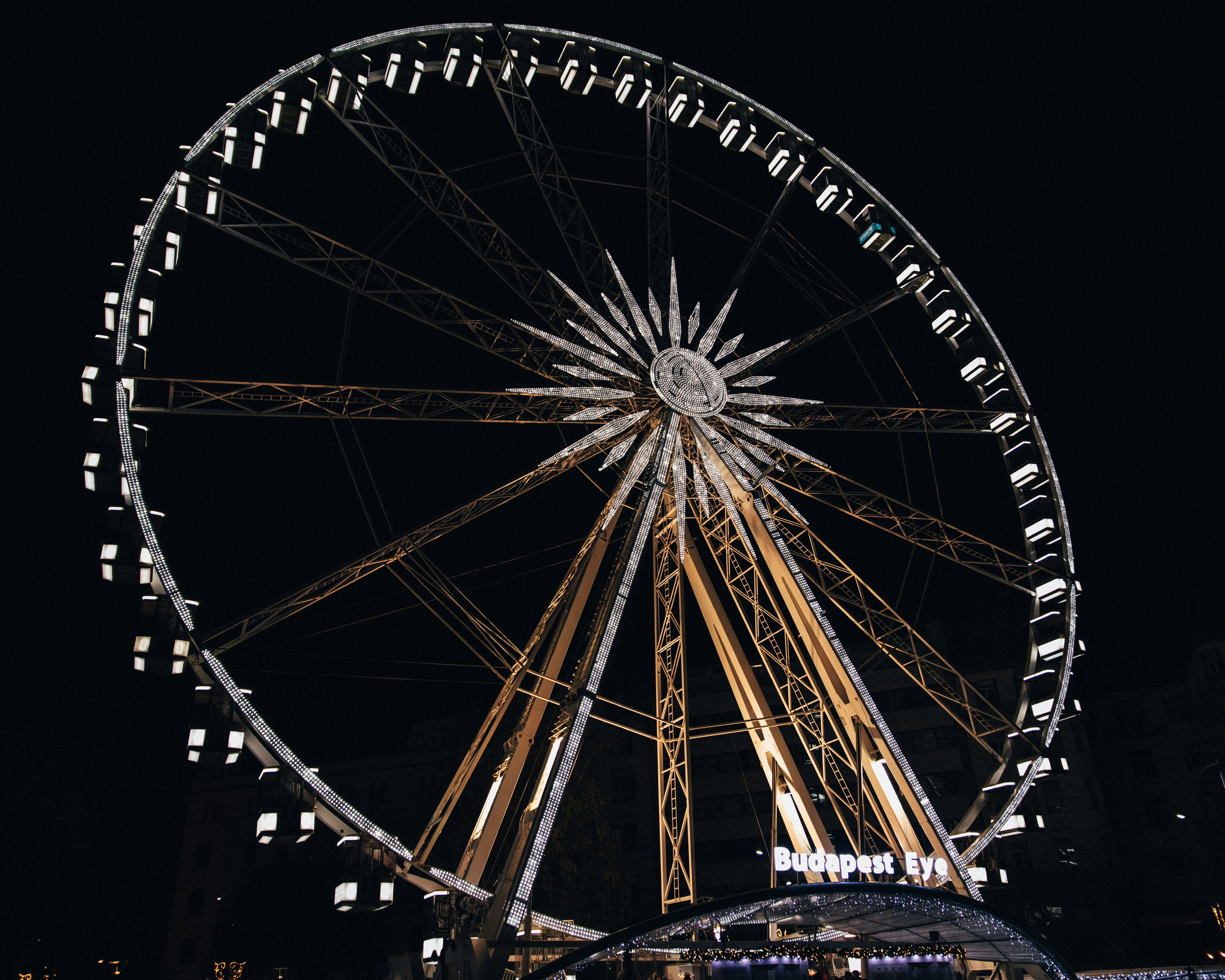 lighted ferries wheel during night time, winter, dark, architecture