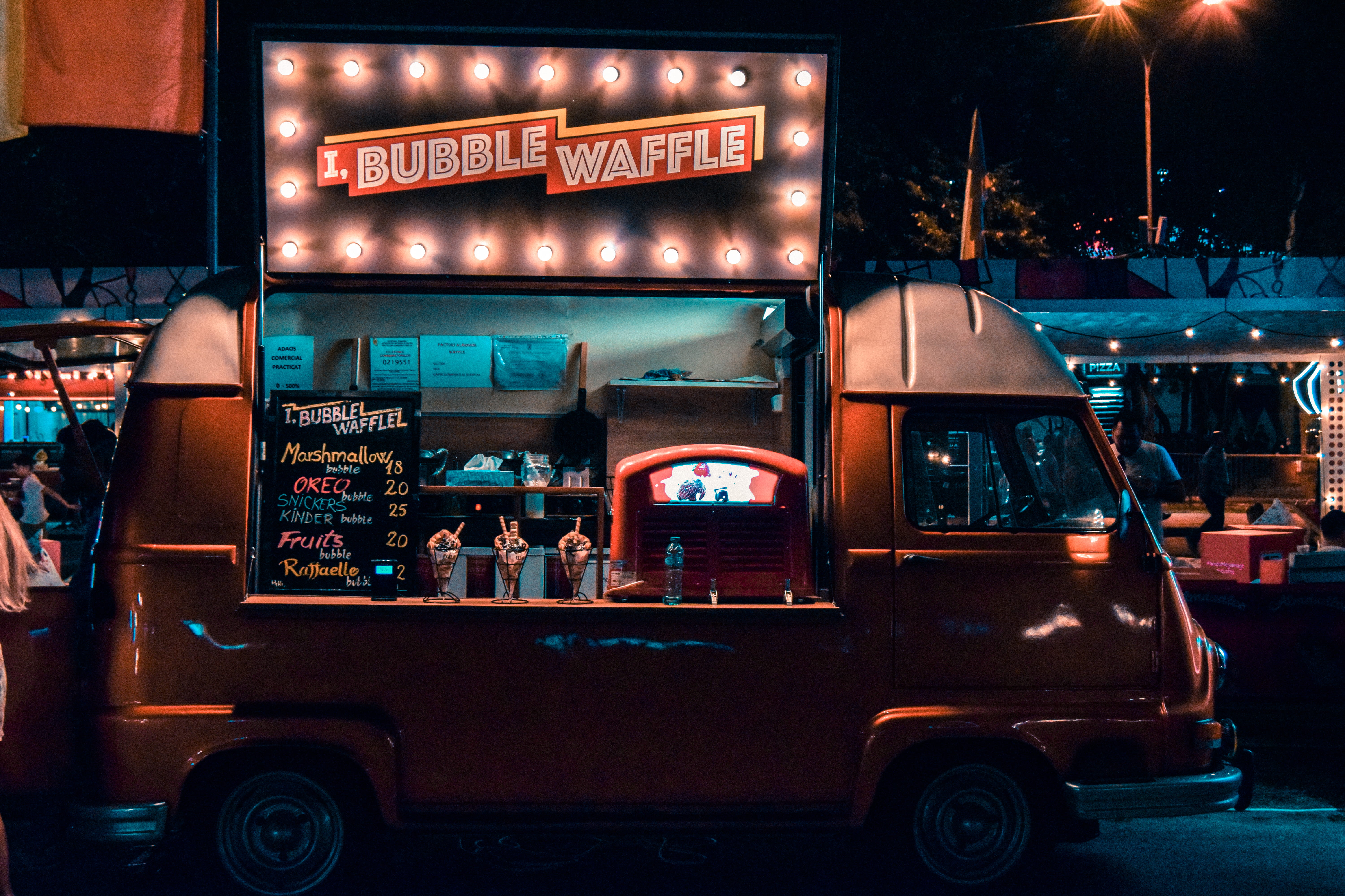 carnival, carousel, street food, waffle, van, truck, food truck