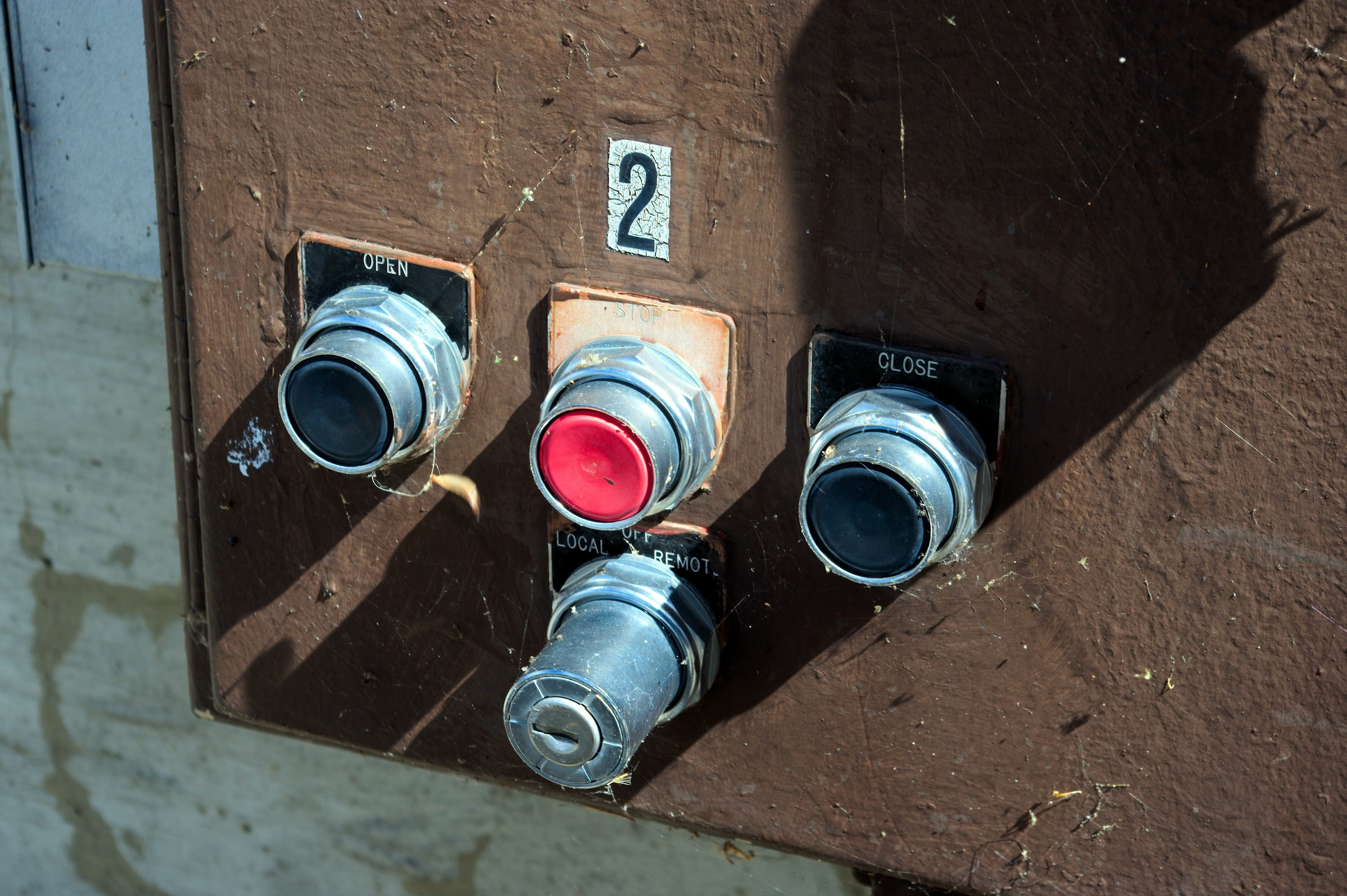 dam valve controls, pushbutton, old, chrome, push-button, jackson