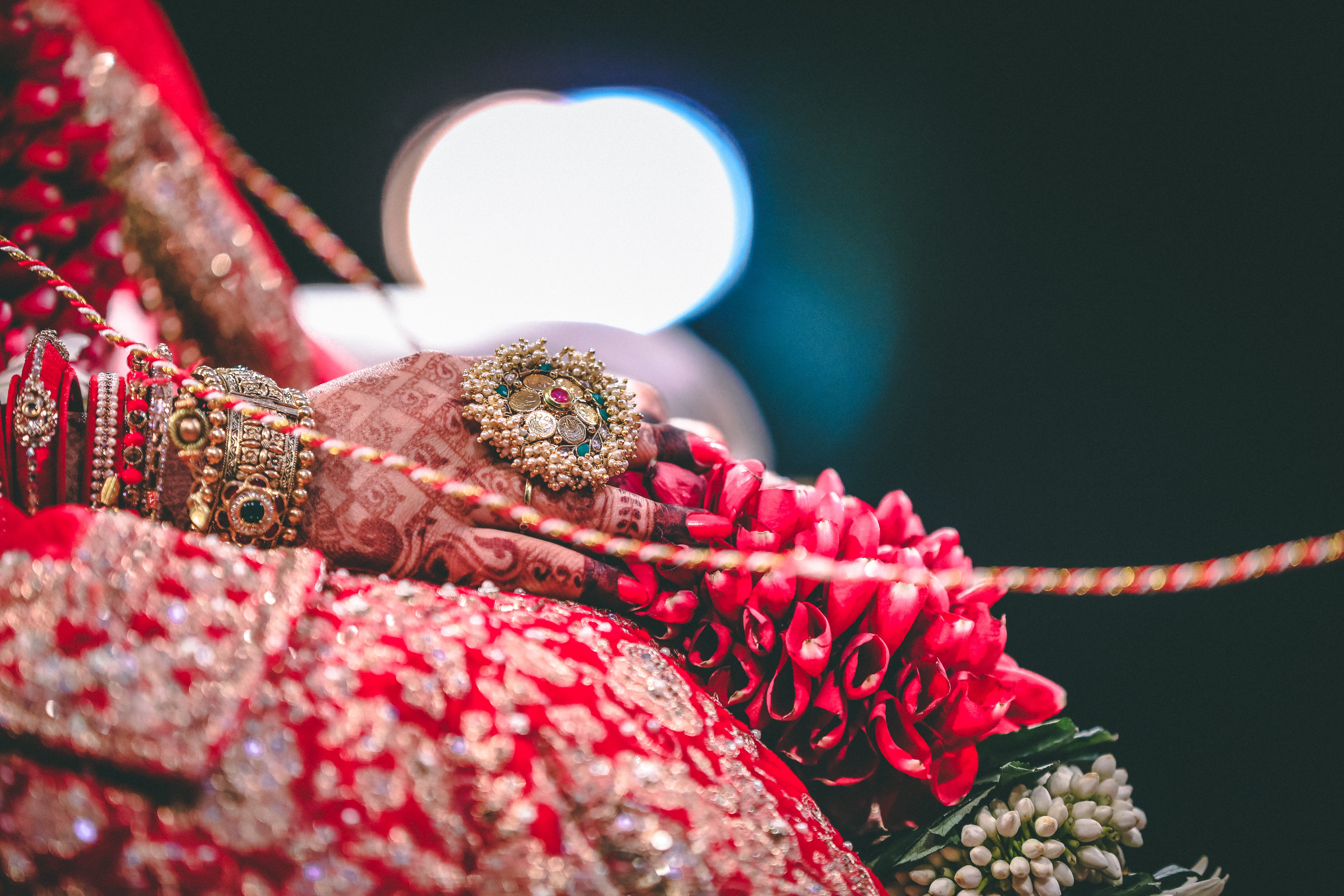 indian wedding, bride, marriage, gown, close-up, red, human body part