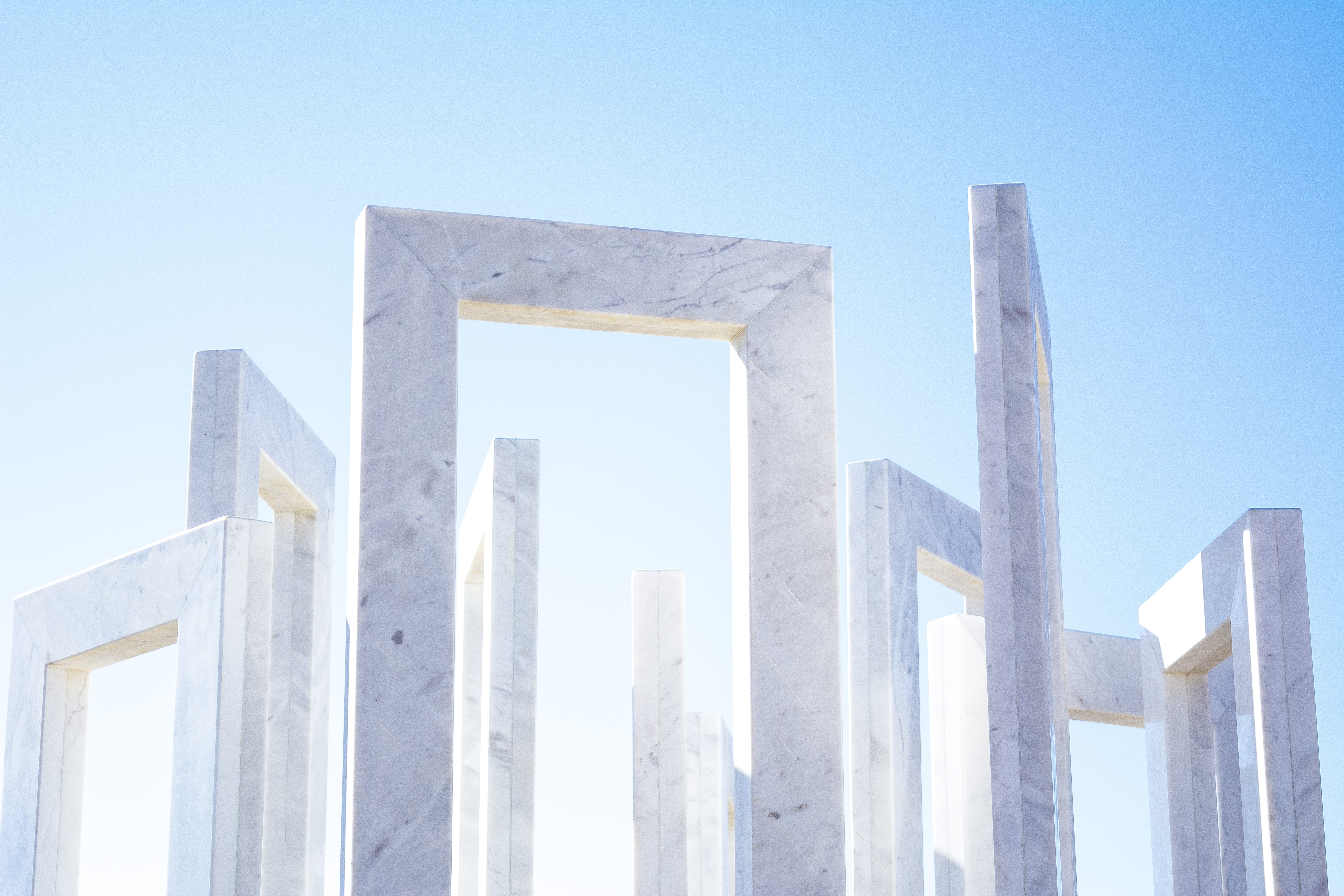 gray stone frames, architecture, built structure, sky, low angle view