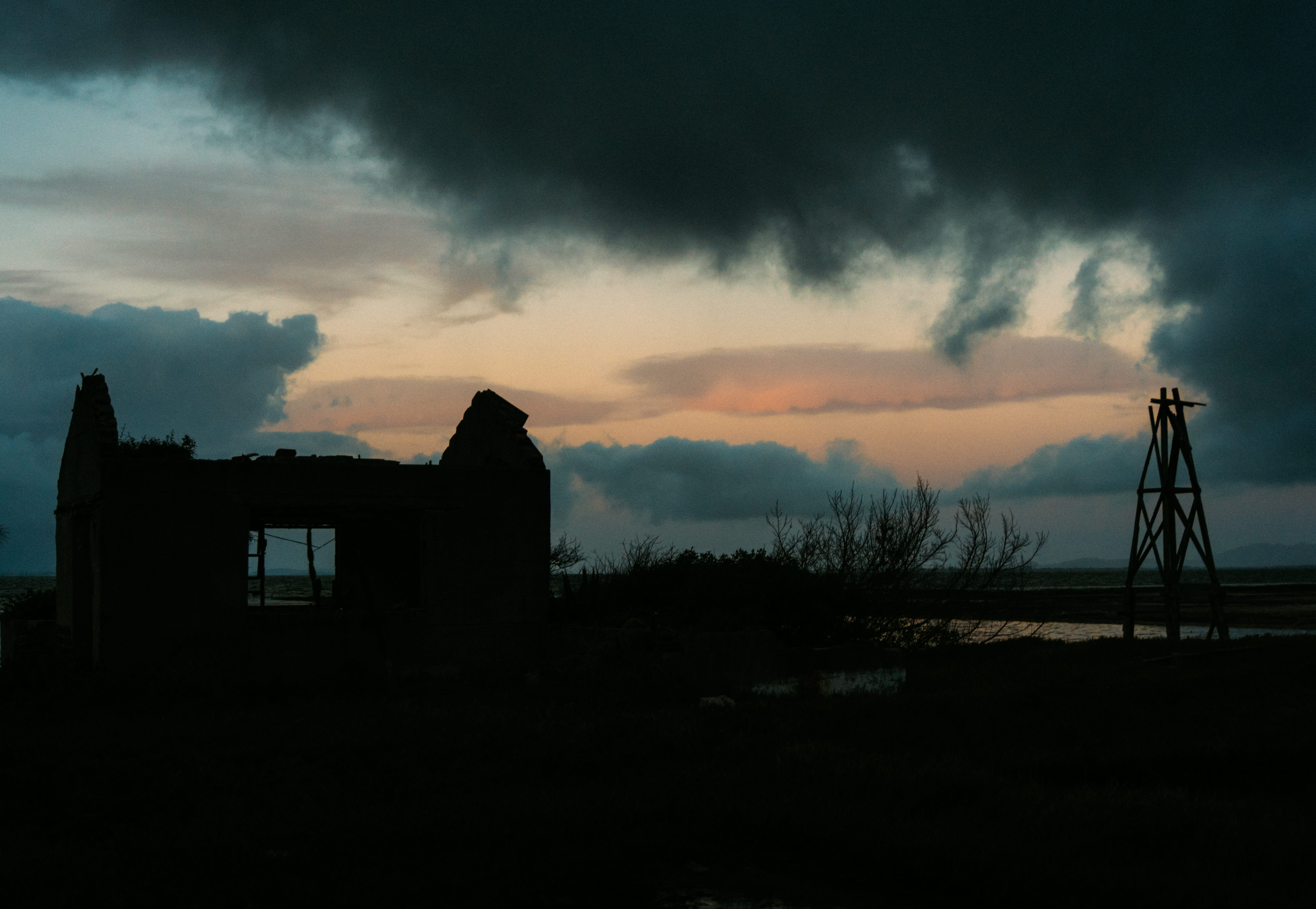 brazil, araruama, abandon house, demoliton, wind, sunset, lake
