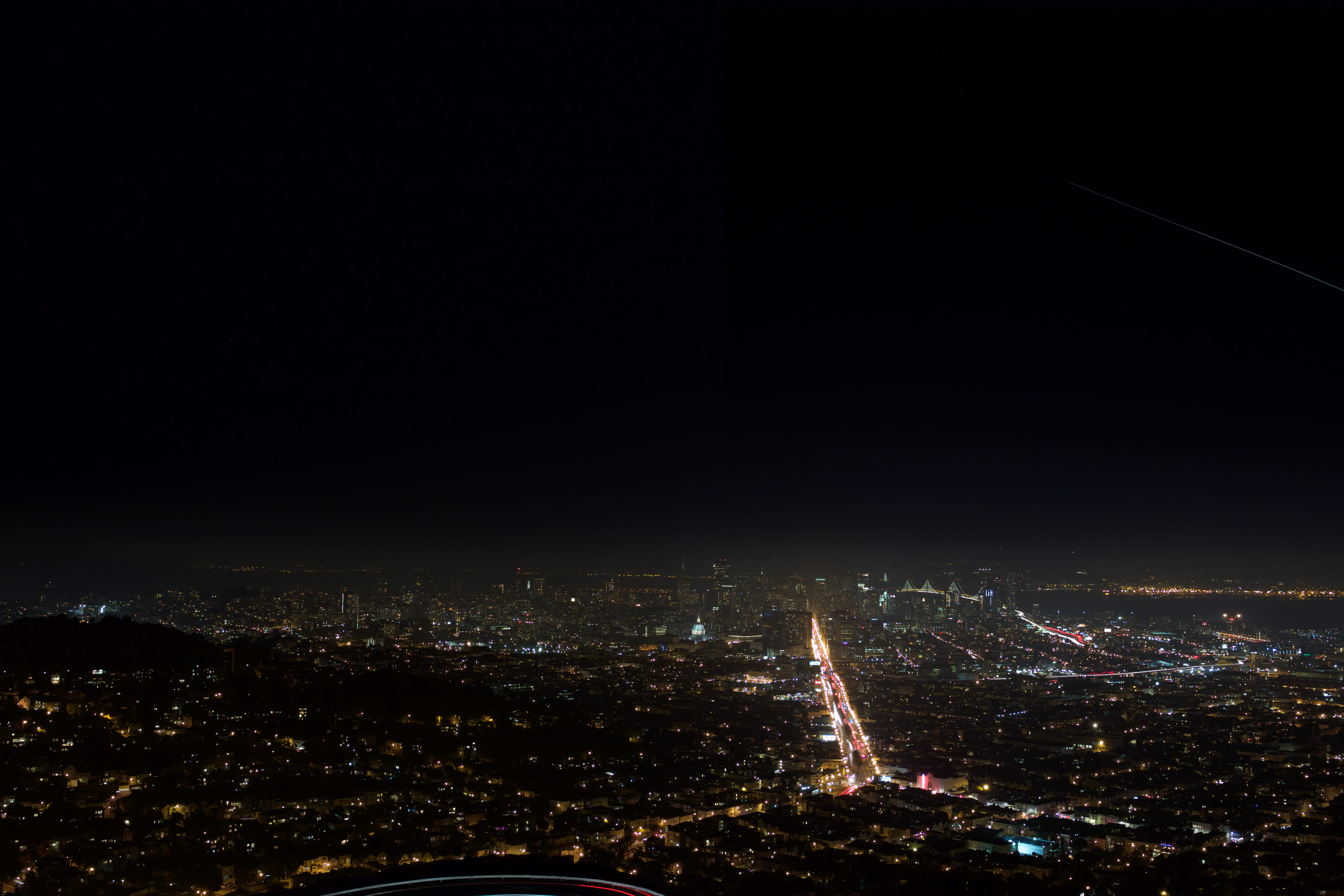 Lighted City Skyline at Night, buildings, city lights, dark, high angle shot