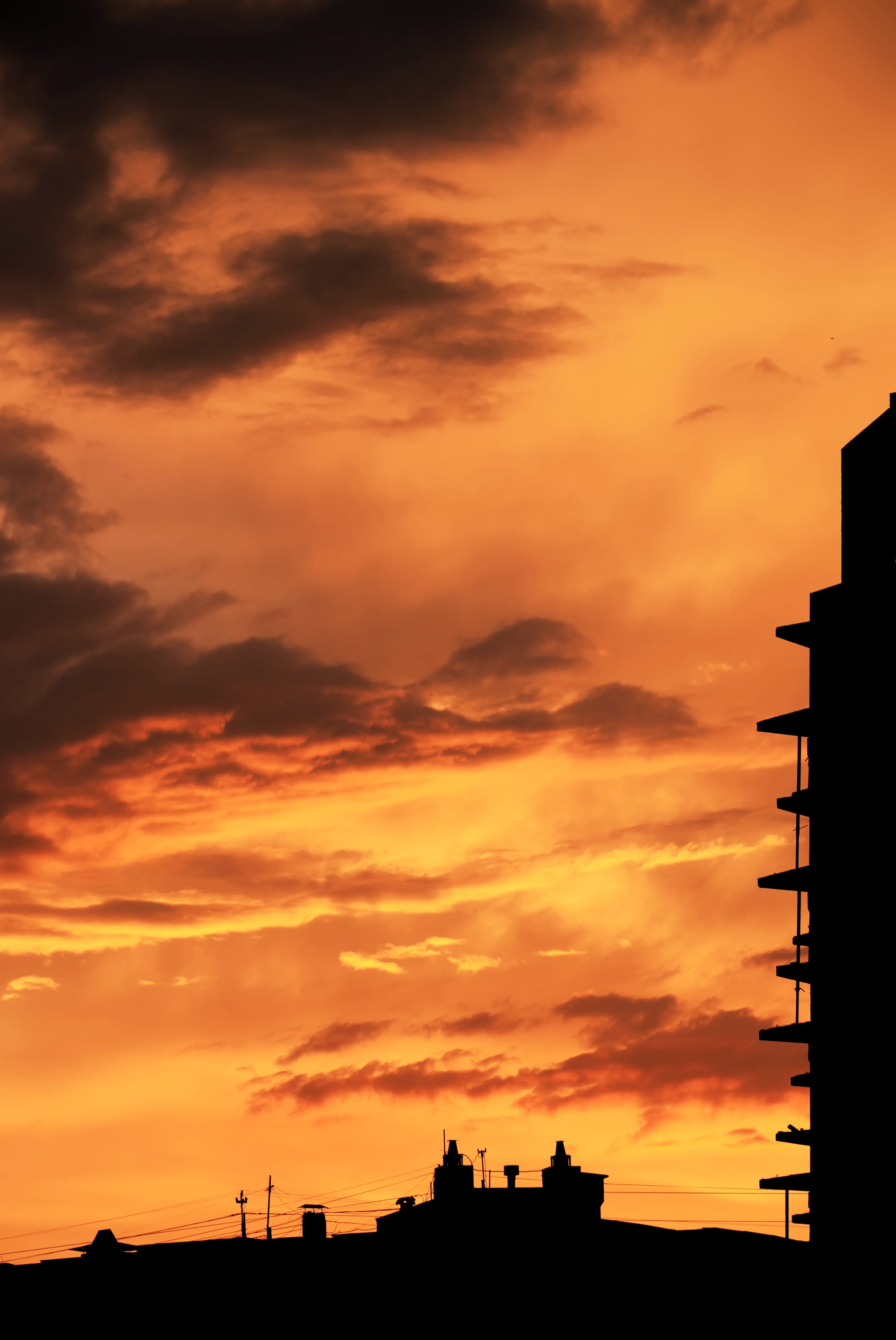 sky, clouds, golden, structure, silhouette, skies, sunset, cloud - sky