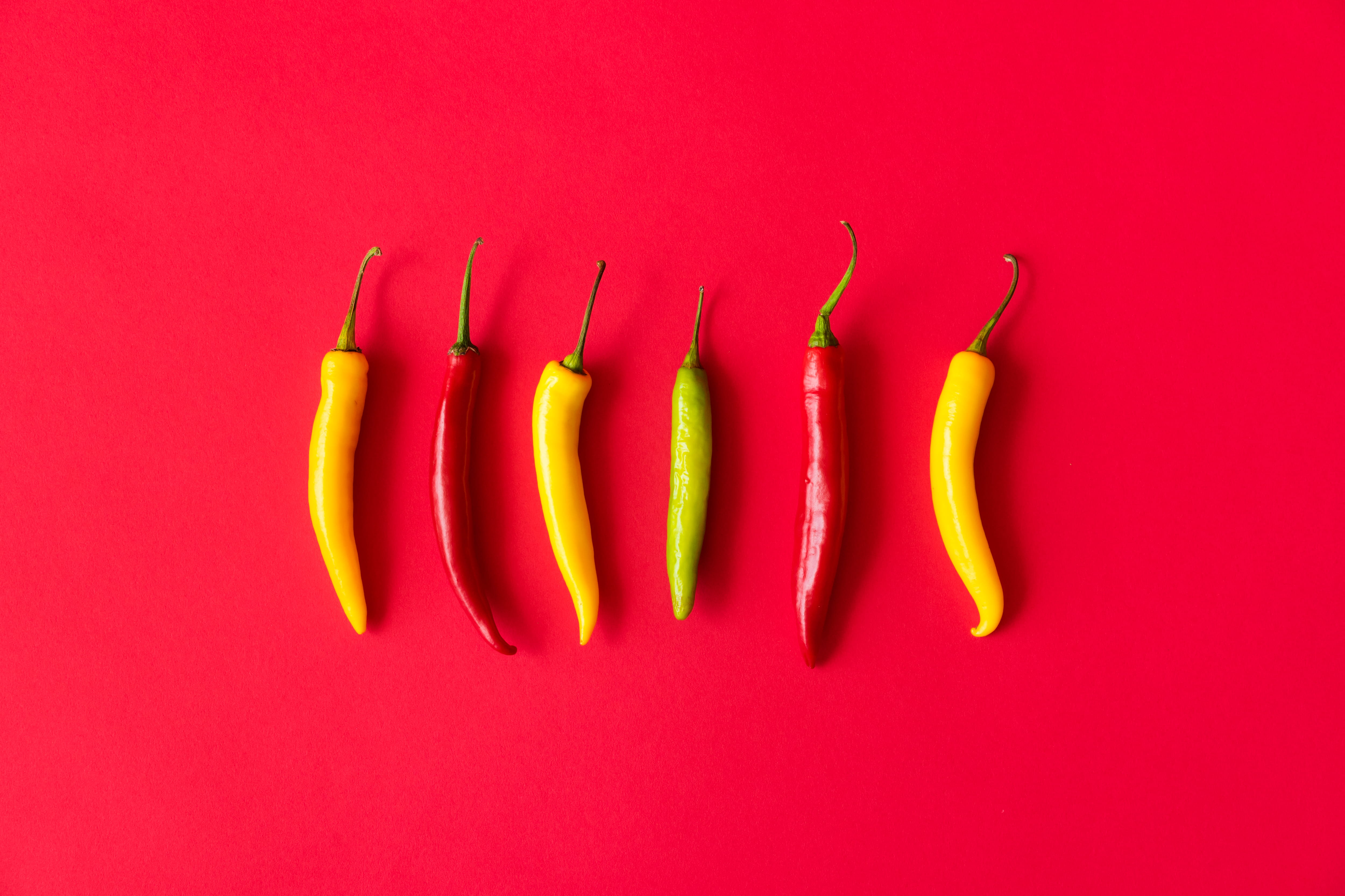 Red, Yellow and Green Hot Chilli Peppers, farmers, food, foodie