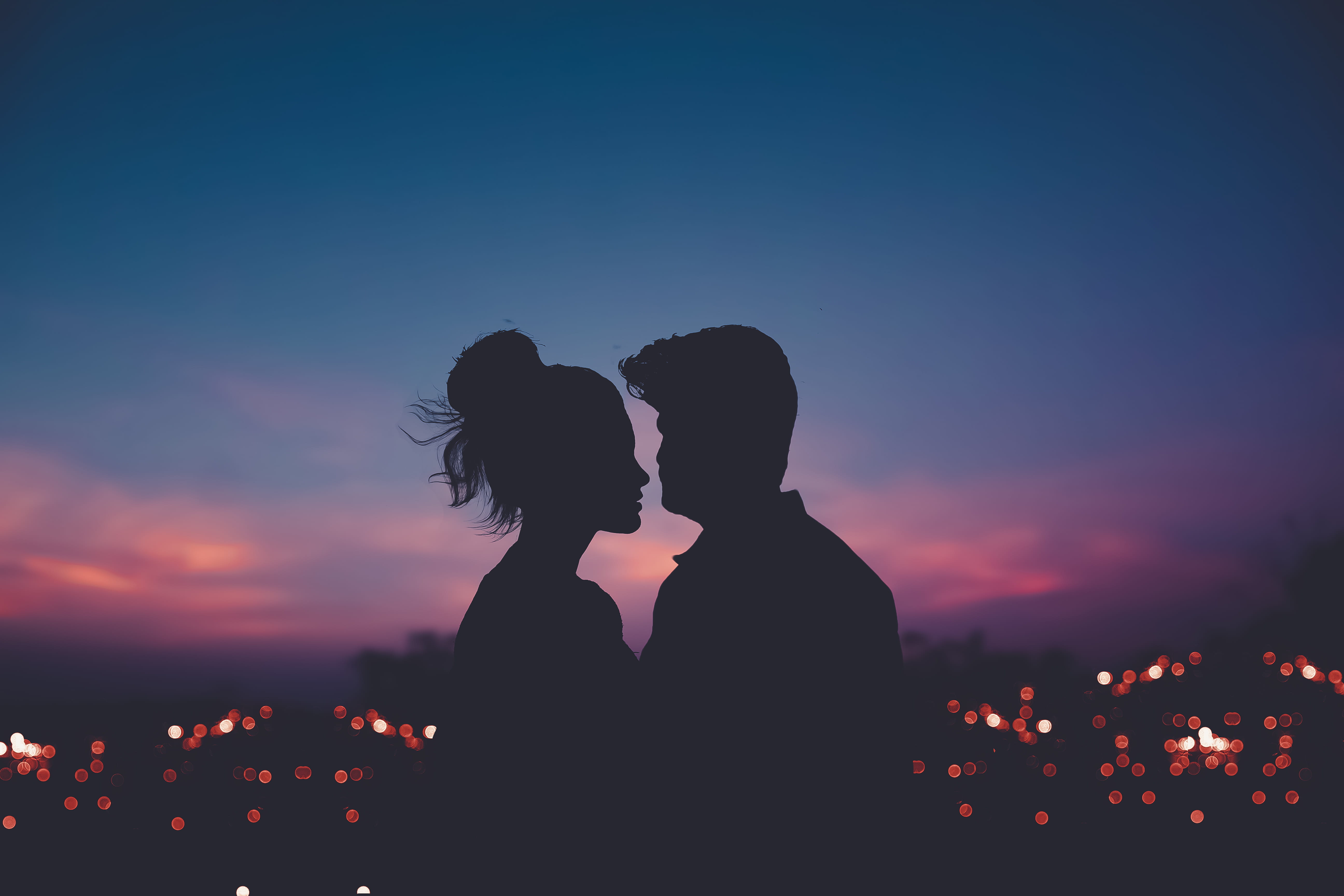Silhouette Of People, backlit, couple, dawn, love, lovers, man