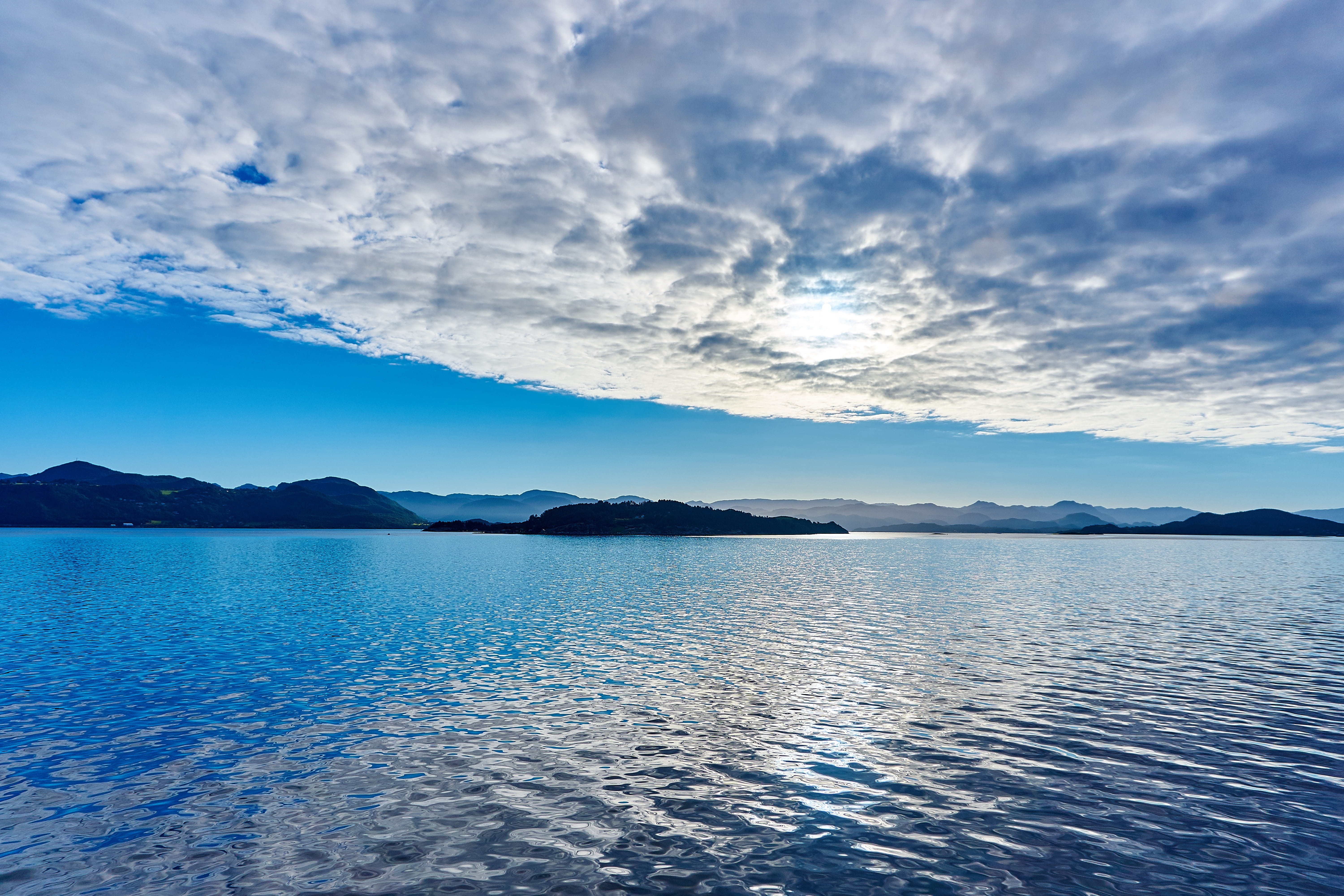 mountains, landscape, ocean, cloudscape, view, sky, sunset