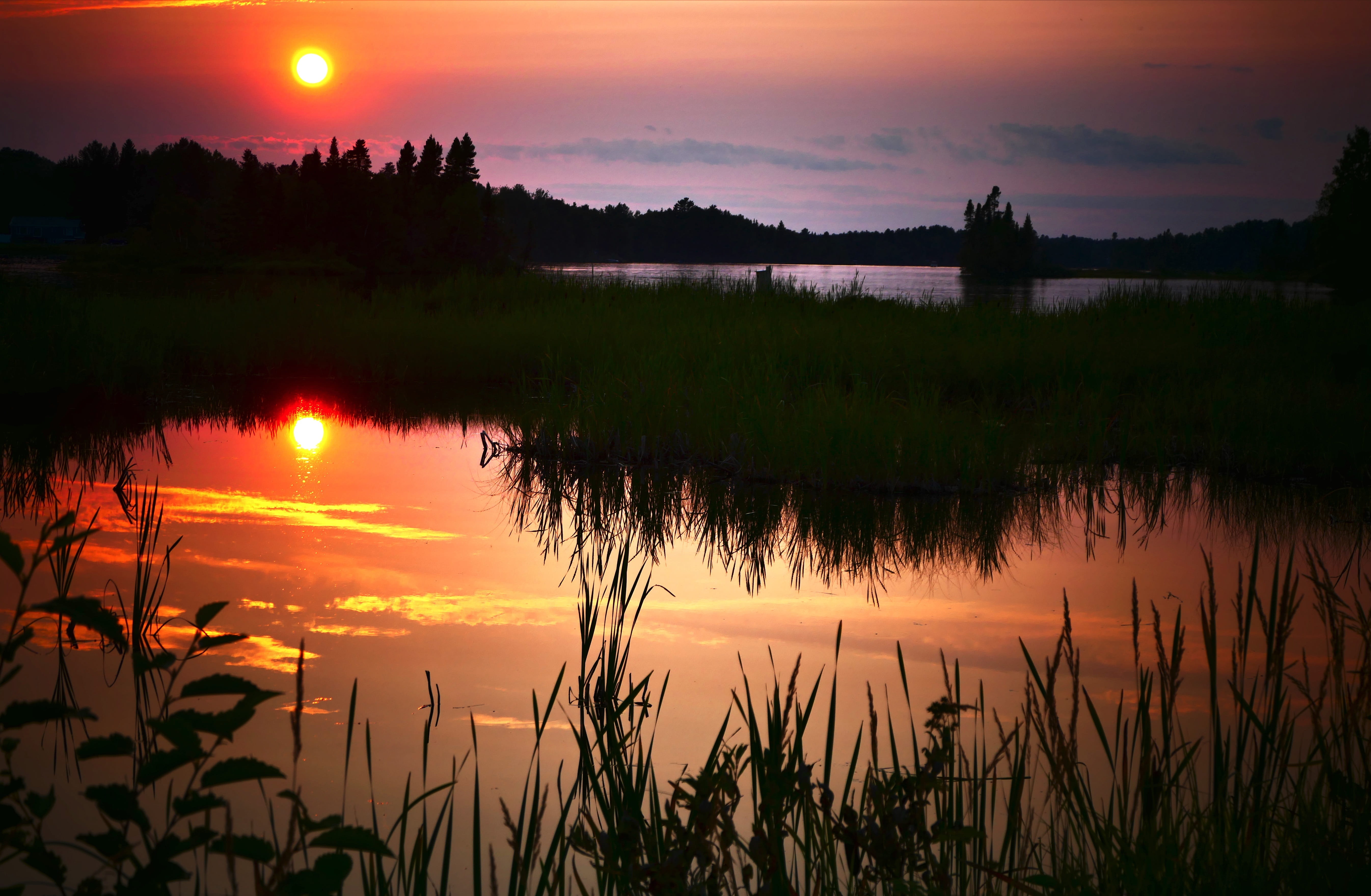 sunset, landscape, nature, sky, lake, twilight, reflections