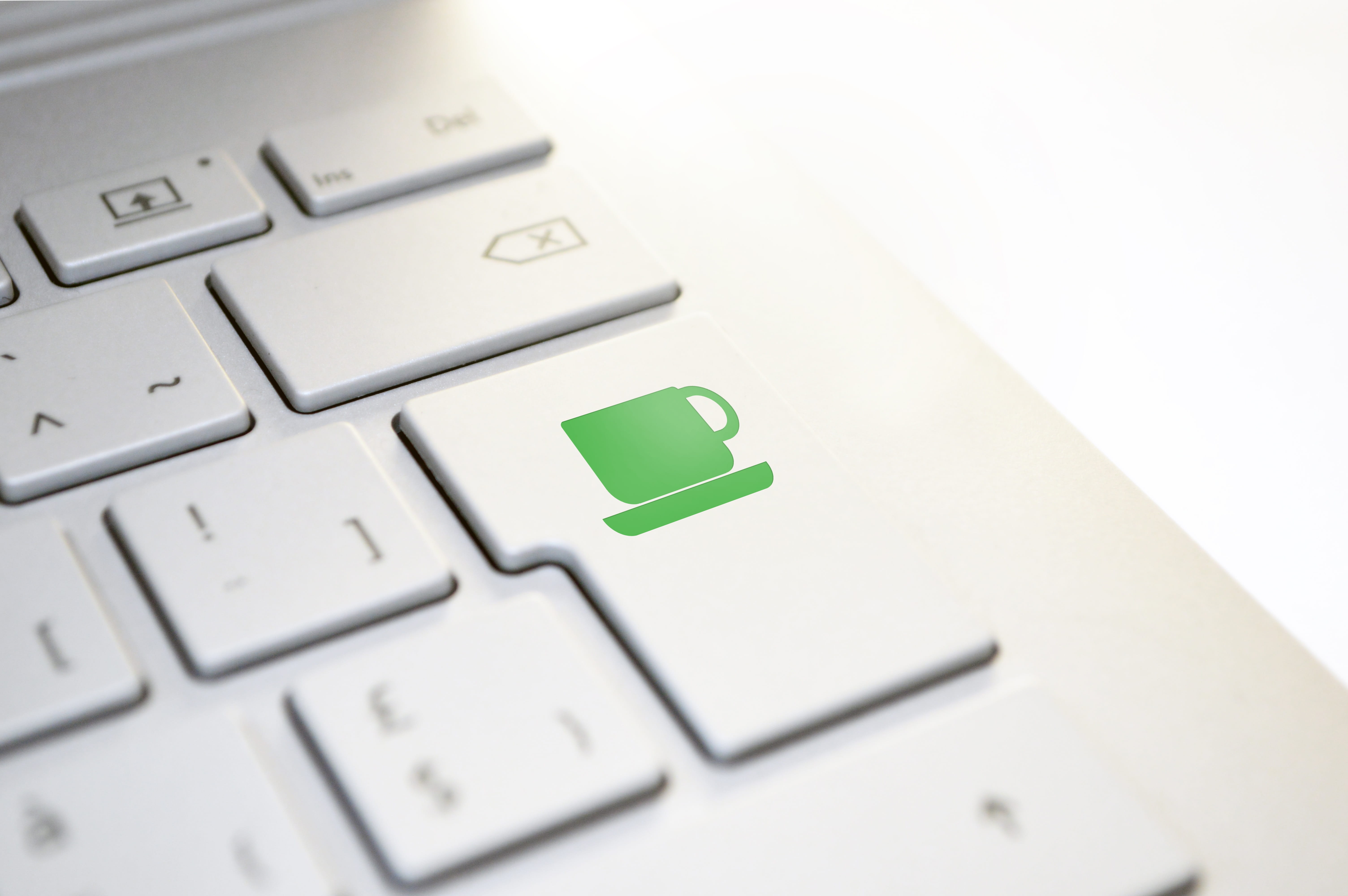 coffee, keyboard, enter, button, donate, work, computer, laptop
