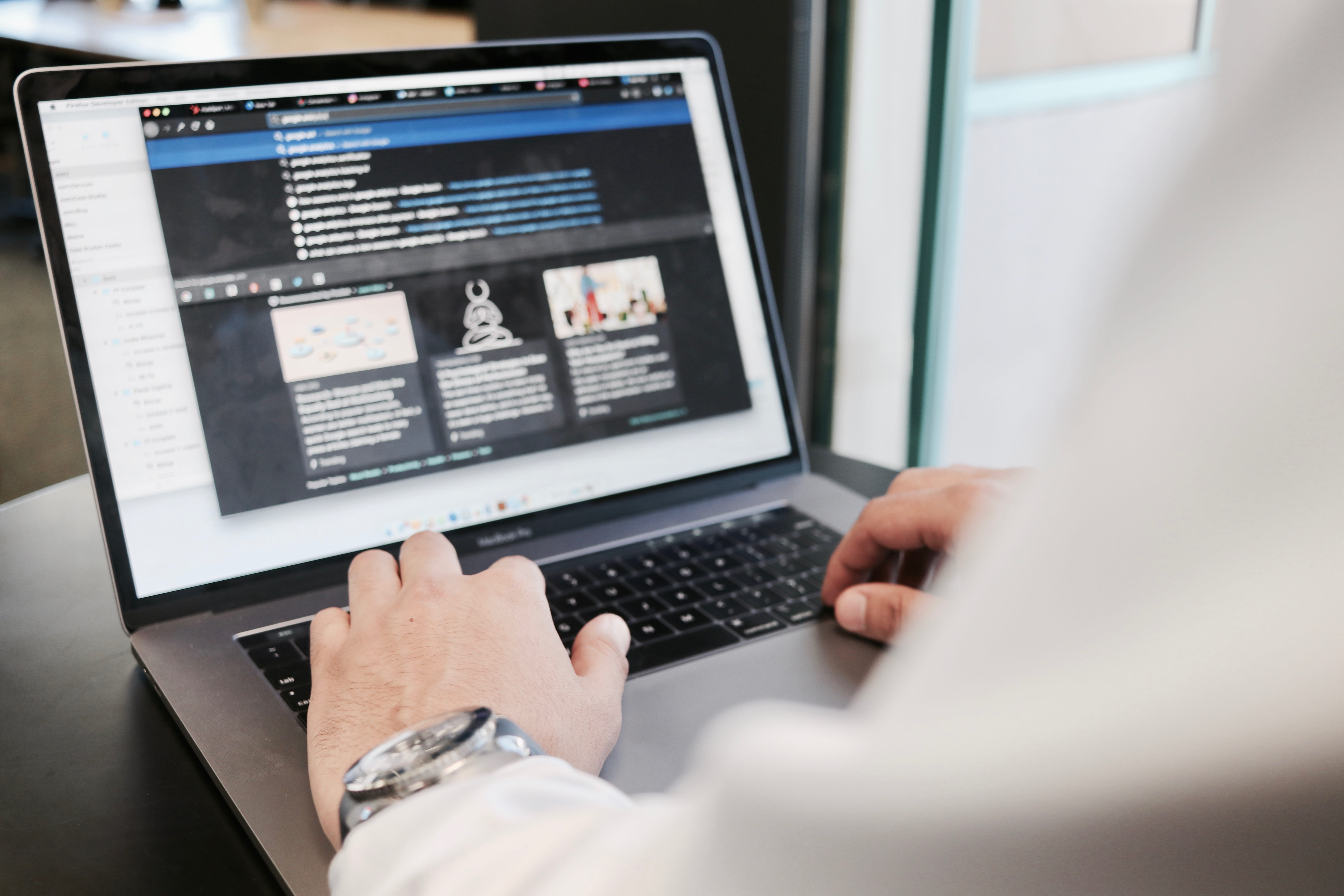 person using MacBook, computer, electronics, laptop, pc, grey