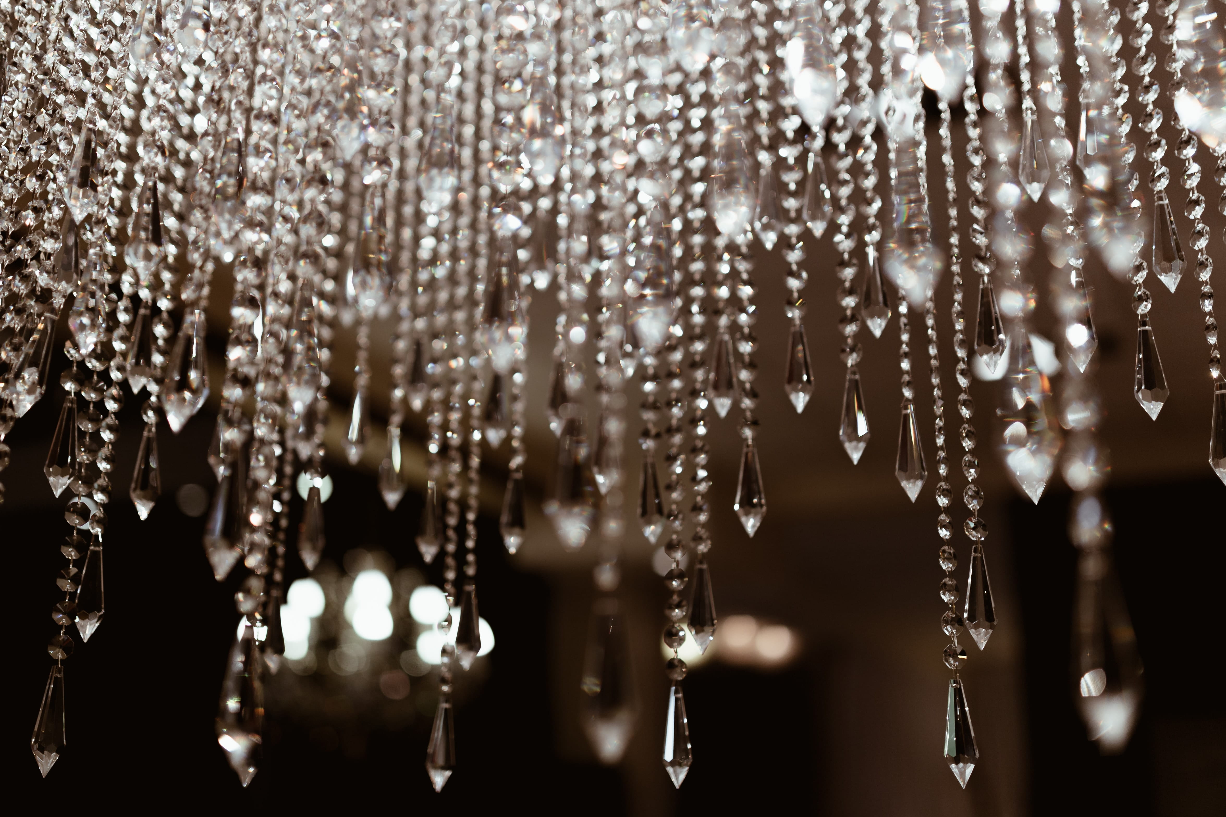 Close up of crystal chandelier, abstract, detail, background