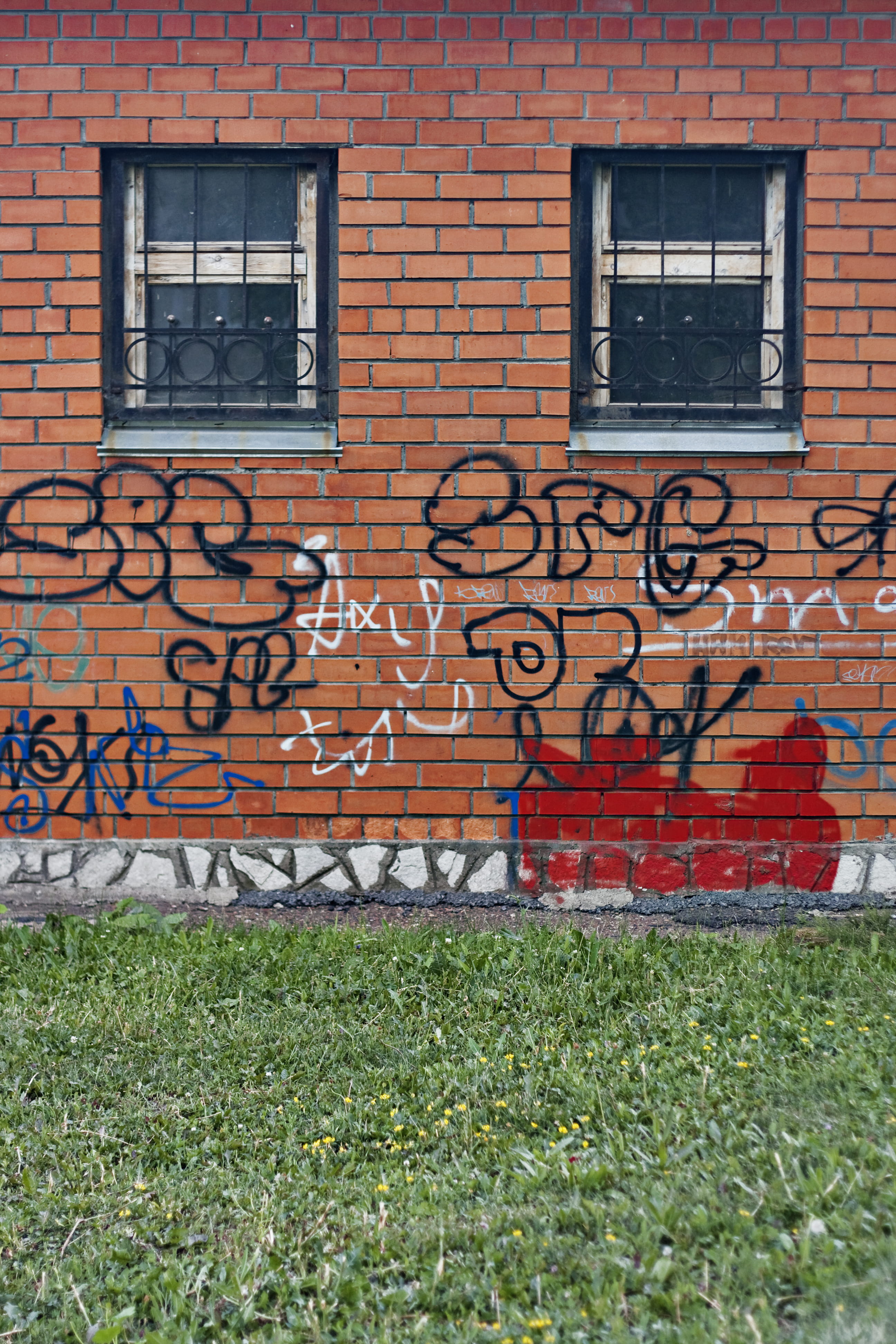 wall, grass, windows, architecture, built structure, building exterior