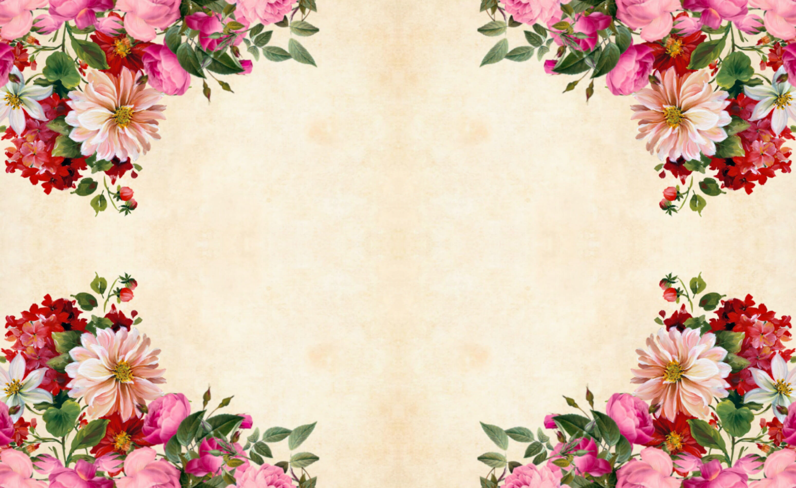 Four quadrants of flower clusters forming floral background.