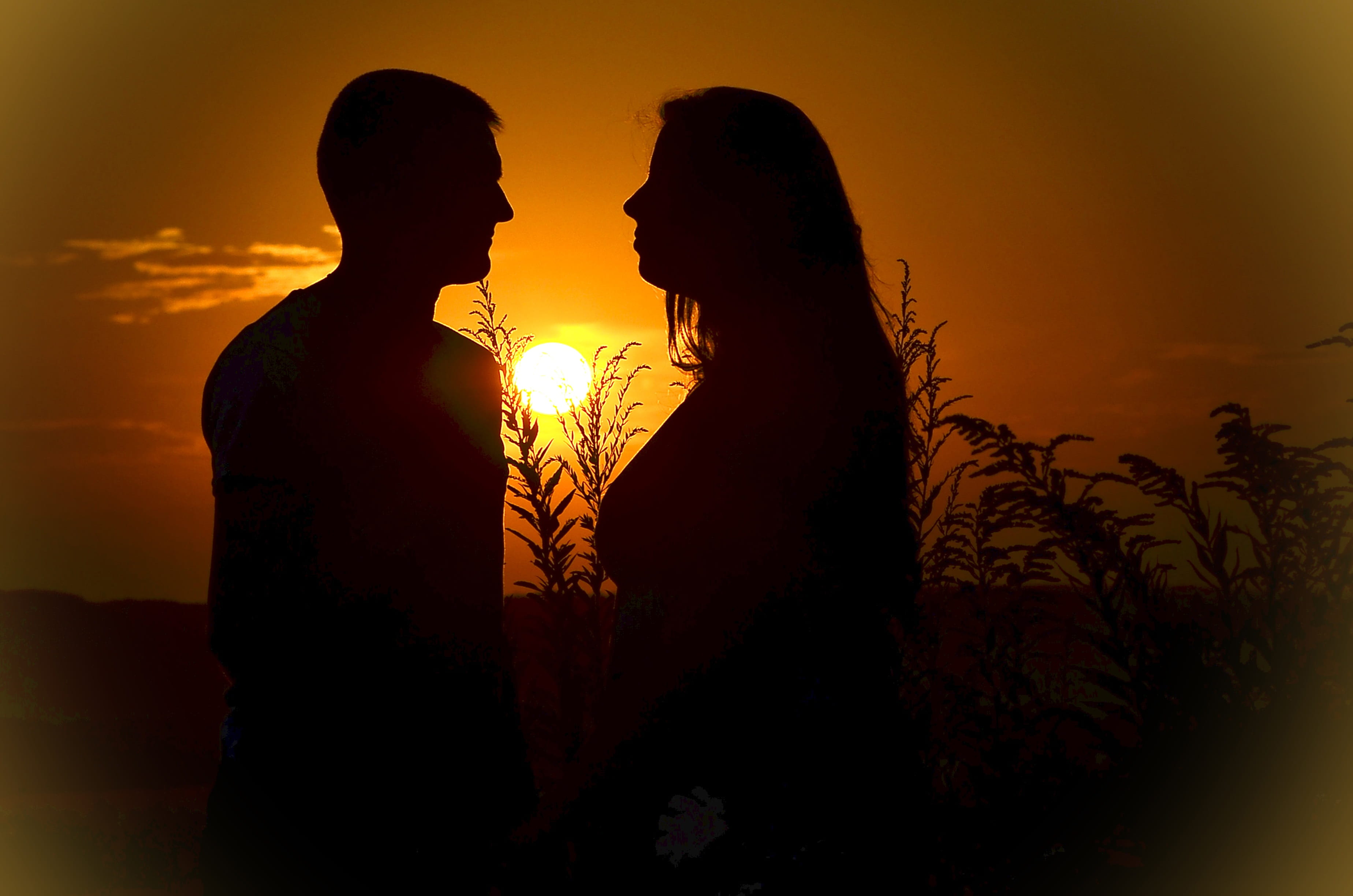 Silhouette of Man and Woman during Sunset, couple, dawn, love