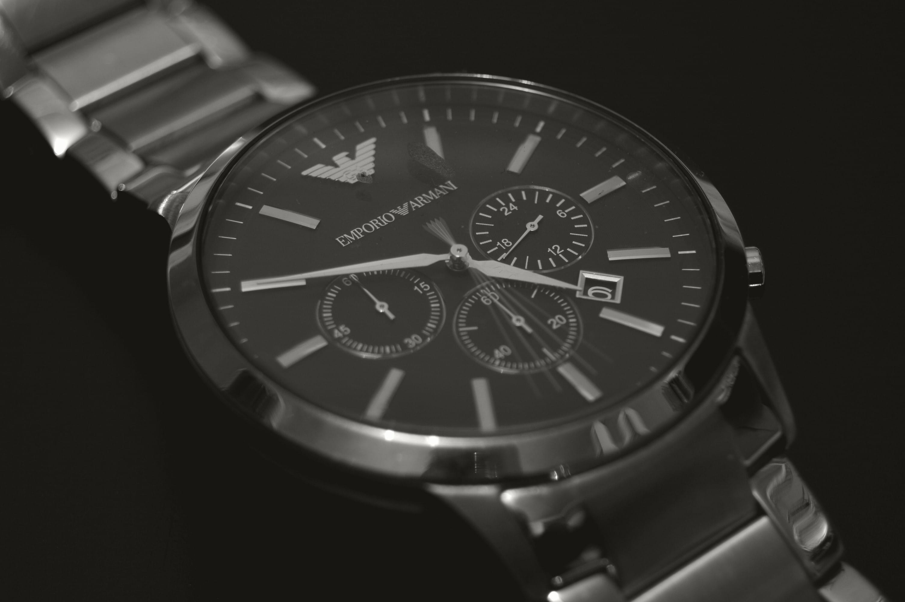 Round Silver-colored Emporio Armani Chronograph Watch, Analogue