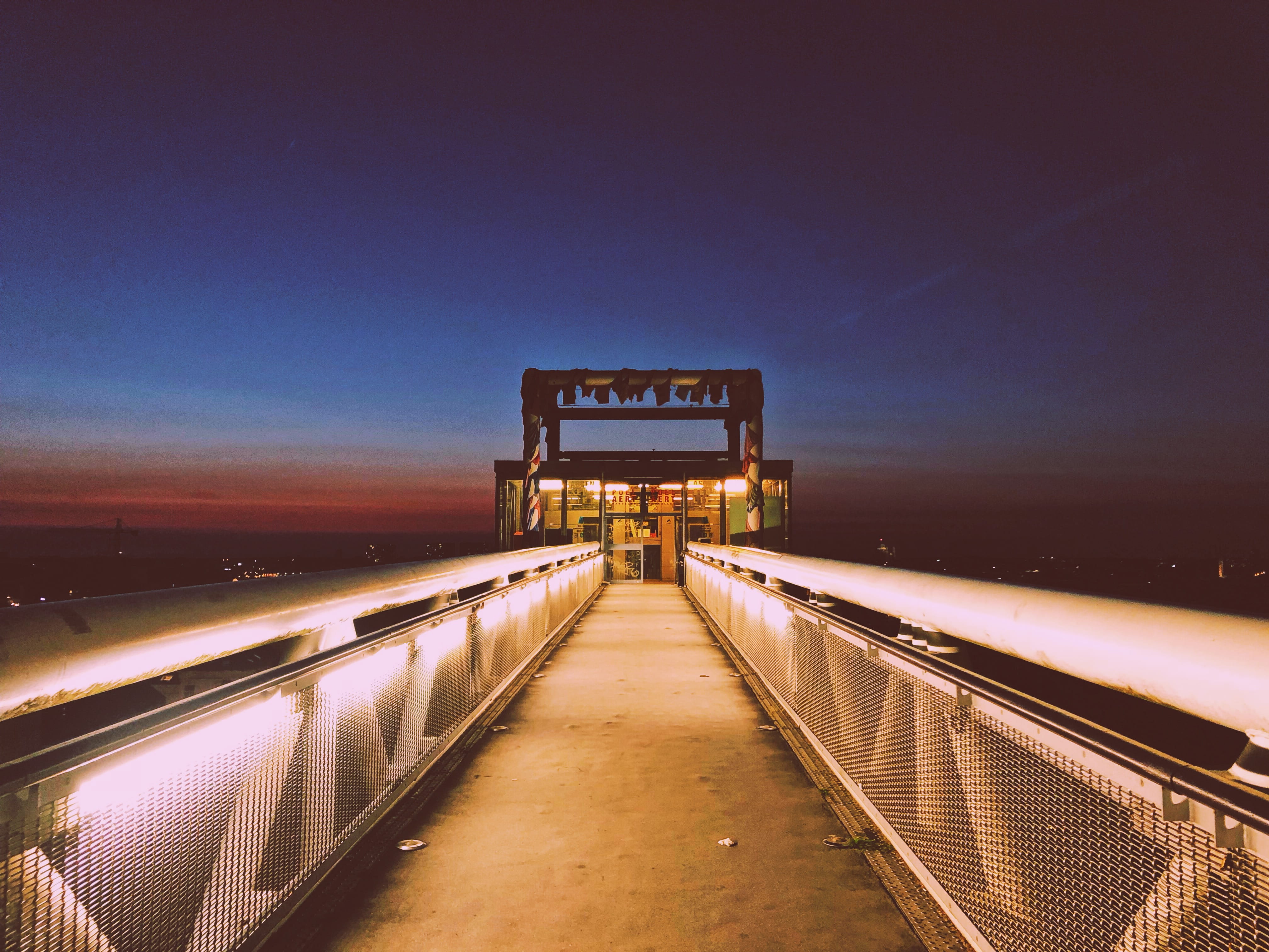 lighted bridge at night, illuminated, architecture, sky, the way forward