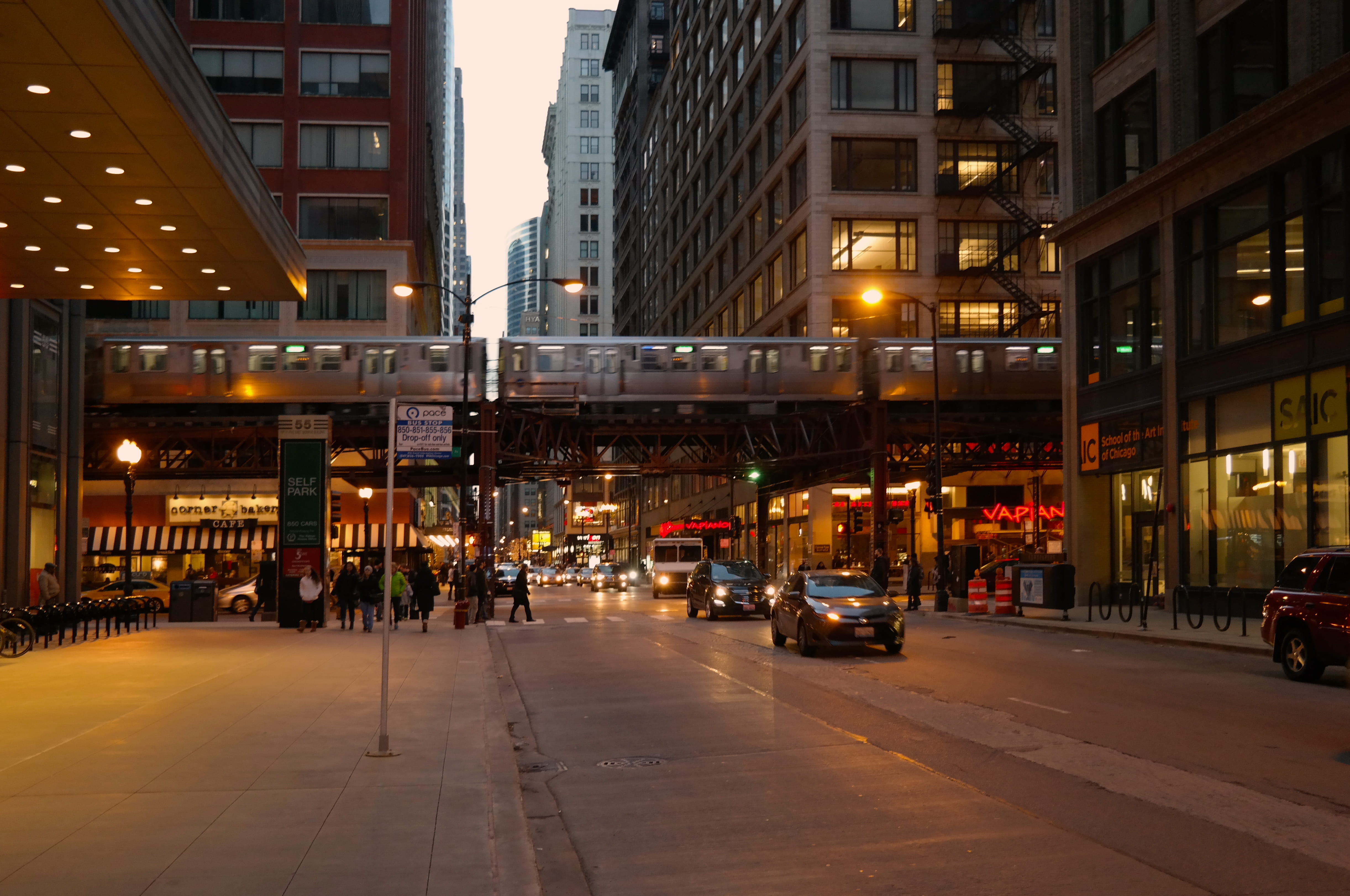 chicago, united states, 73 e monroe st, street, cars, tram