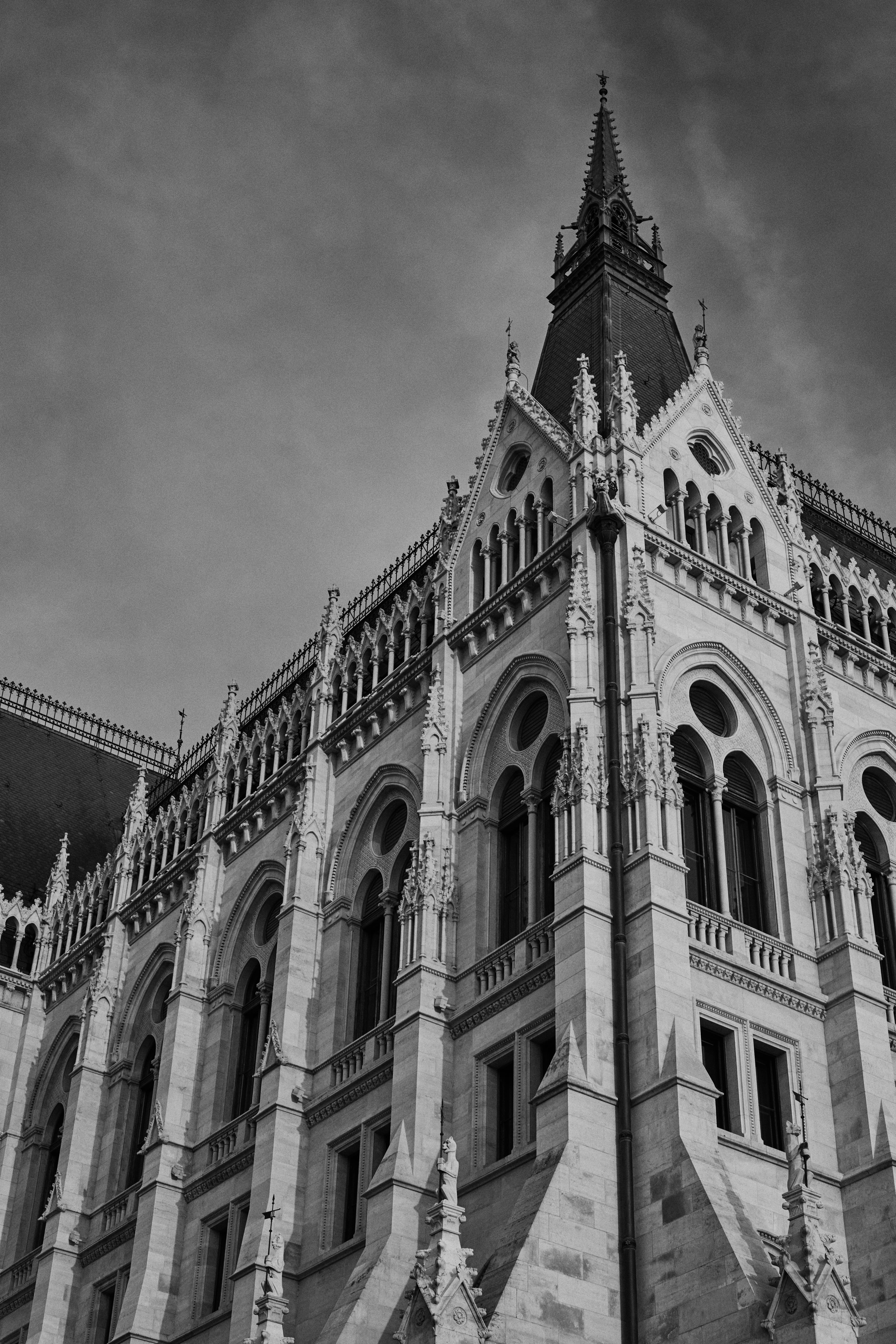 grayscale castle, building, spire, architecture, steeple, tower