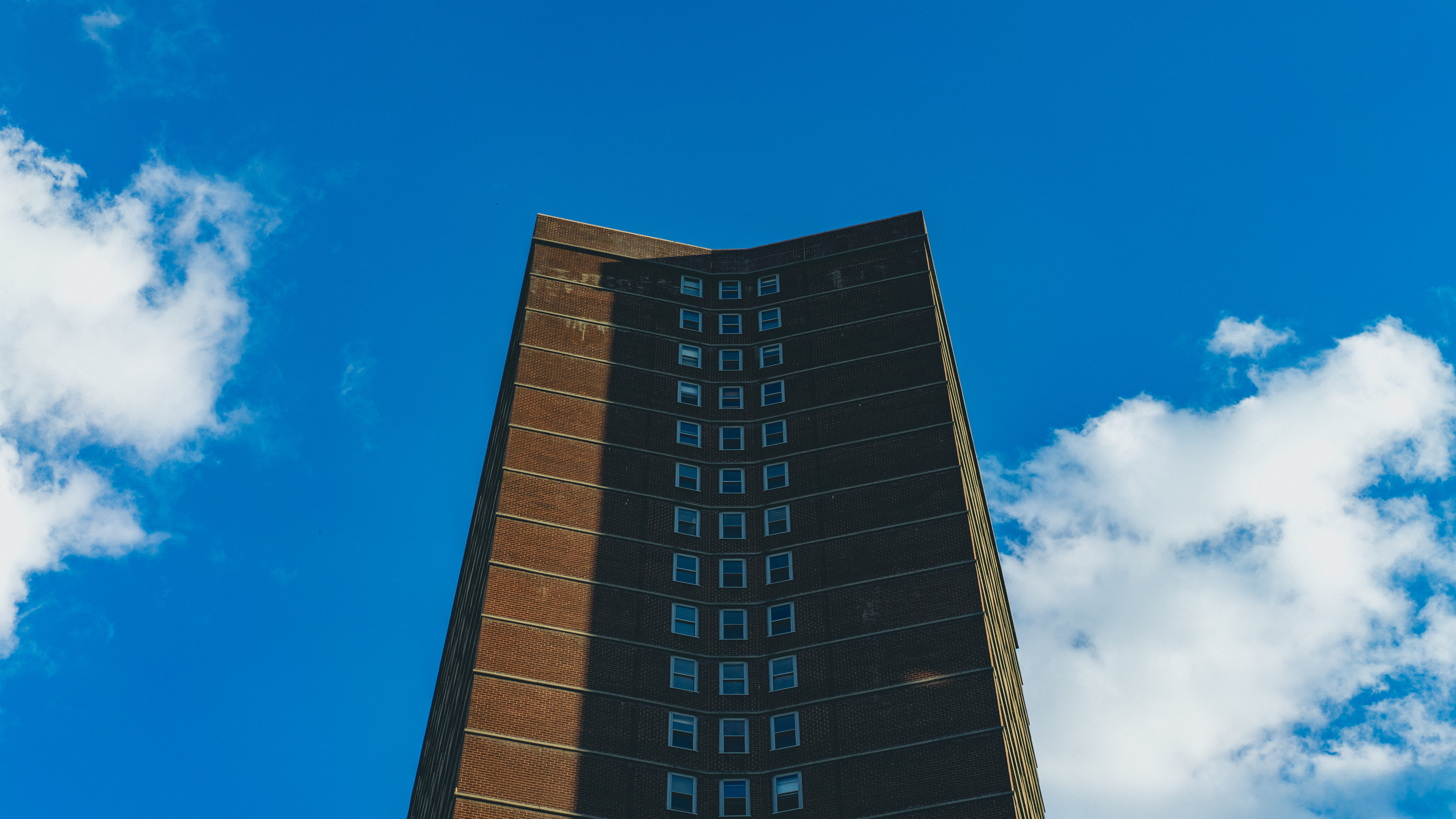 sky, clouds, building, brown, brick, nyc, tall, built structure
