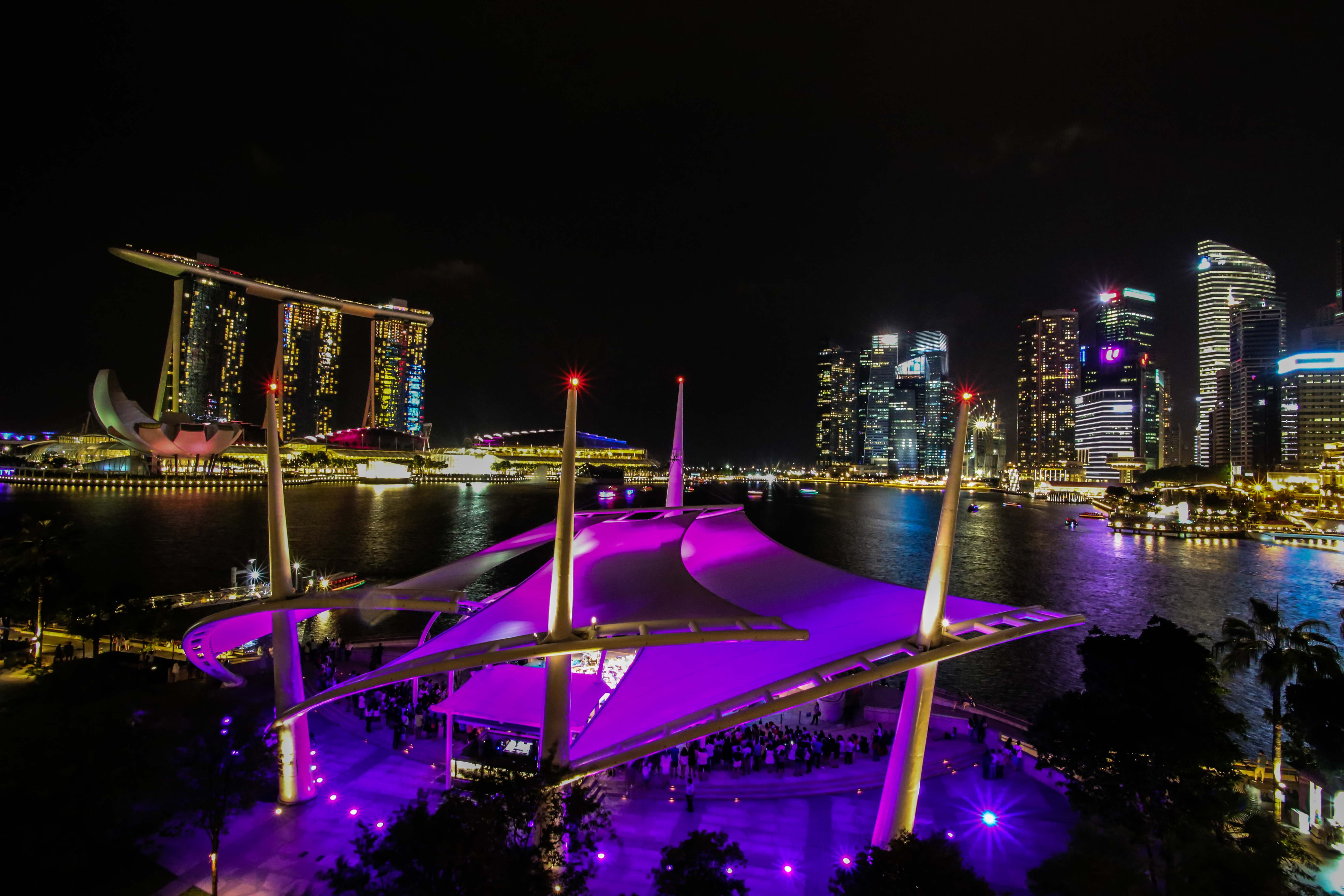 singapore, night, illuminated, architecture, built structure