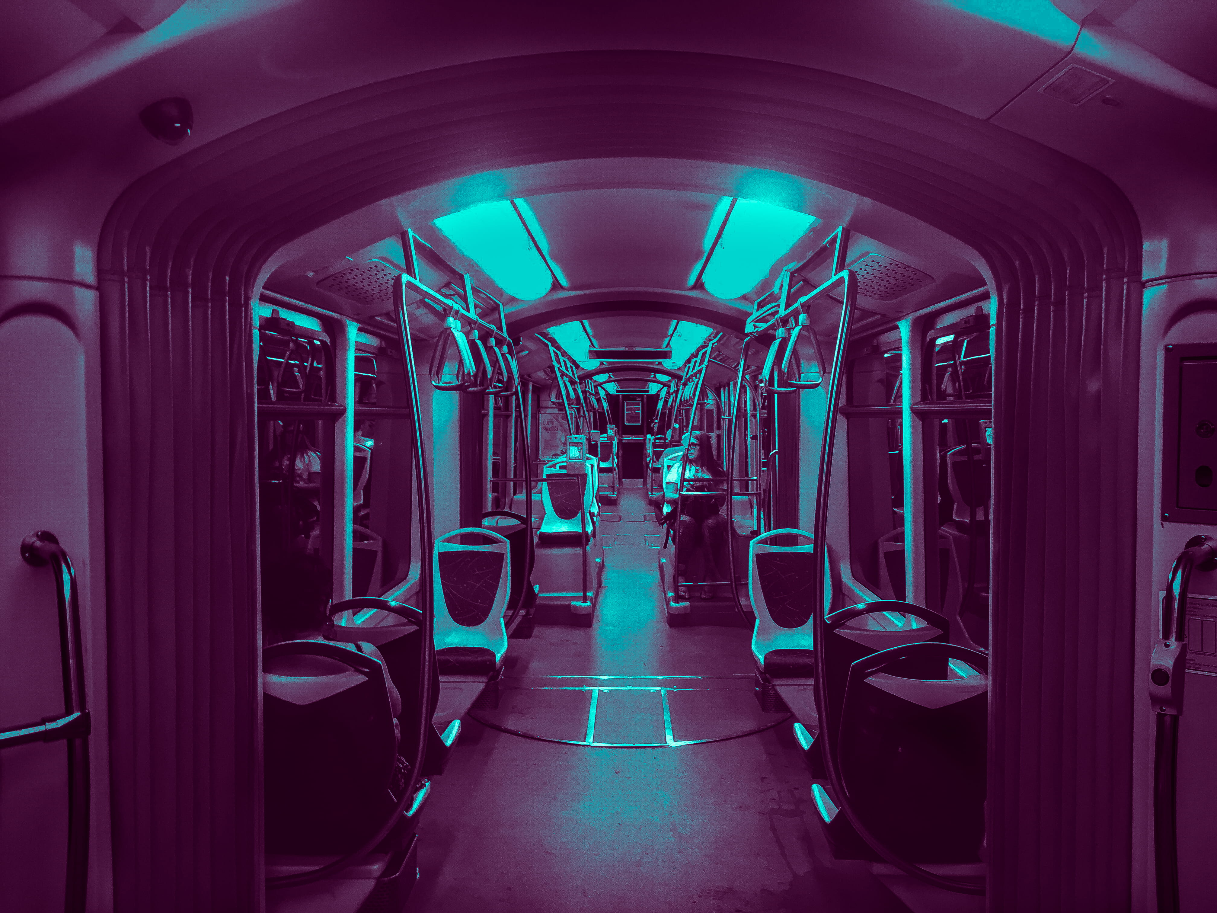 interior photo of train with lights, chair, seat, solitude, alone