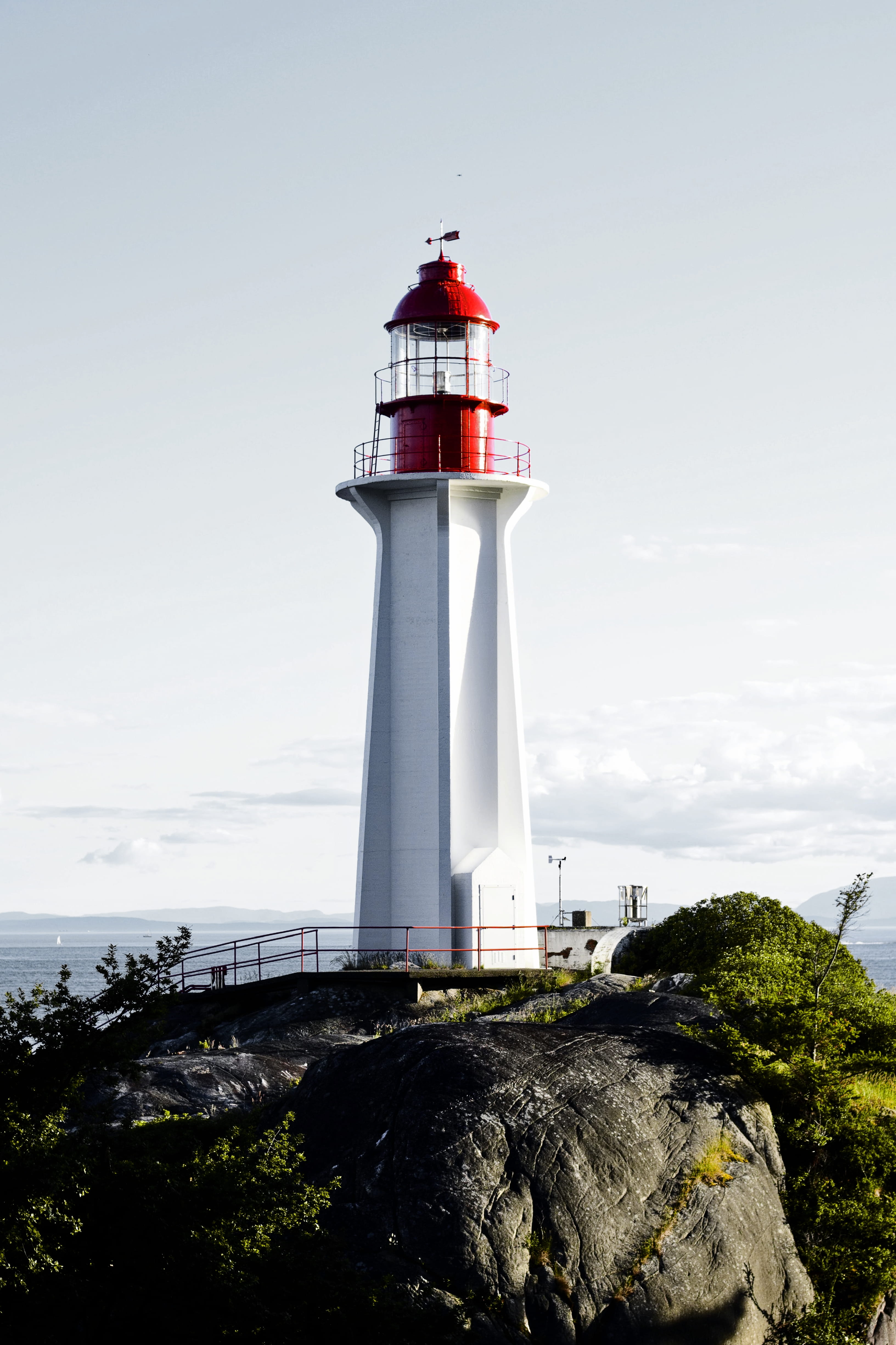White and Red Lighthouse, architecture, clouds, coast, daylight