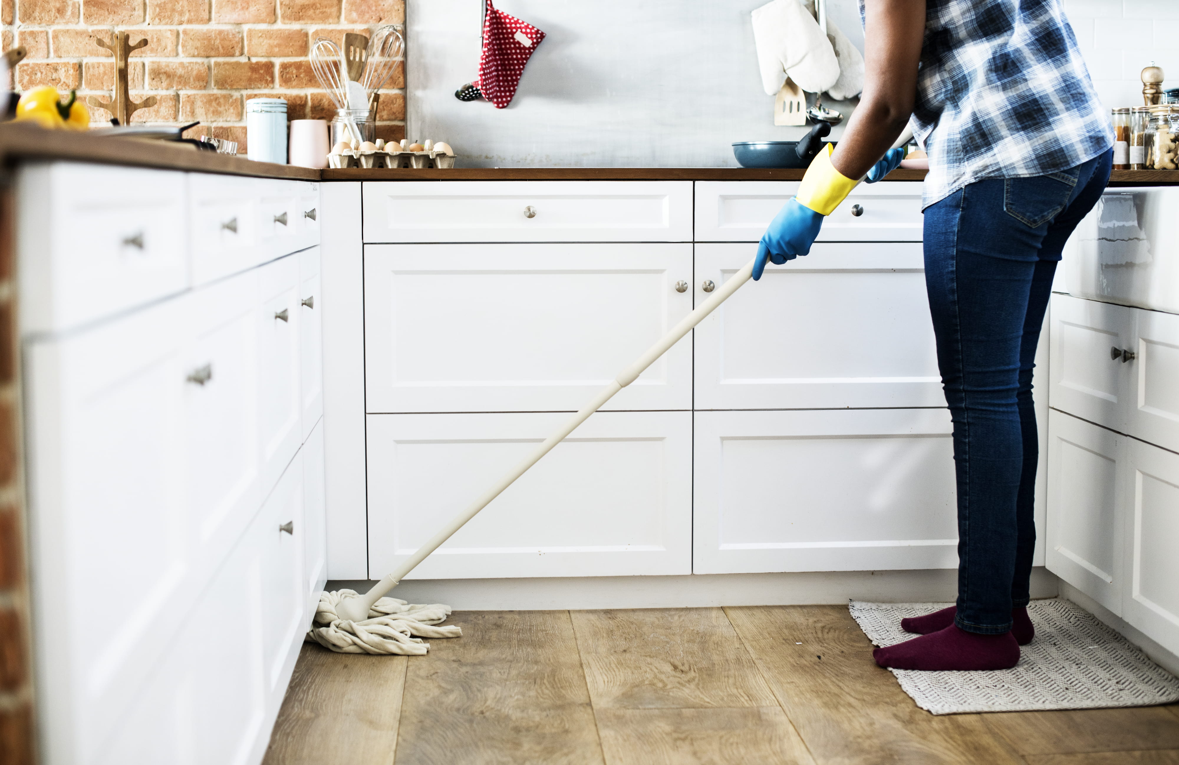 Person Using Mop on Floor, chores, cleaning, contemporary, domestic