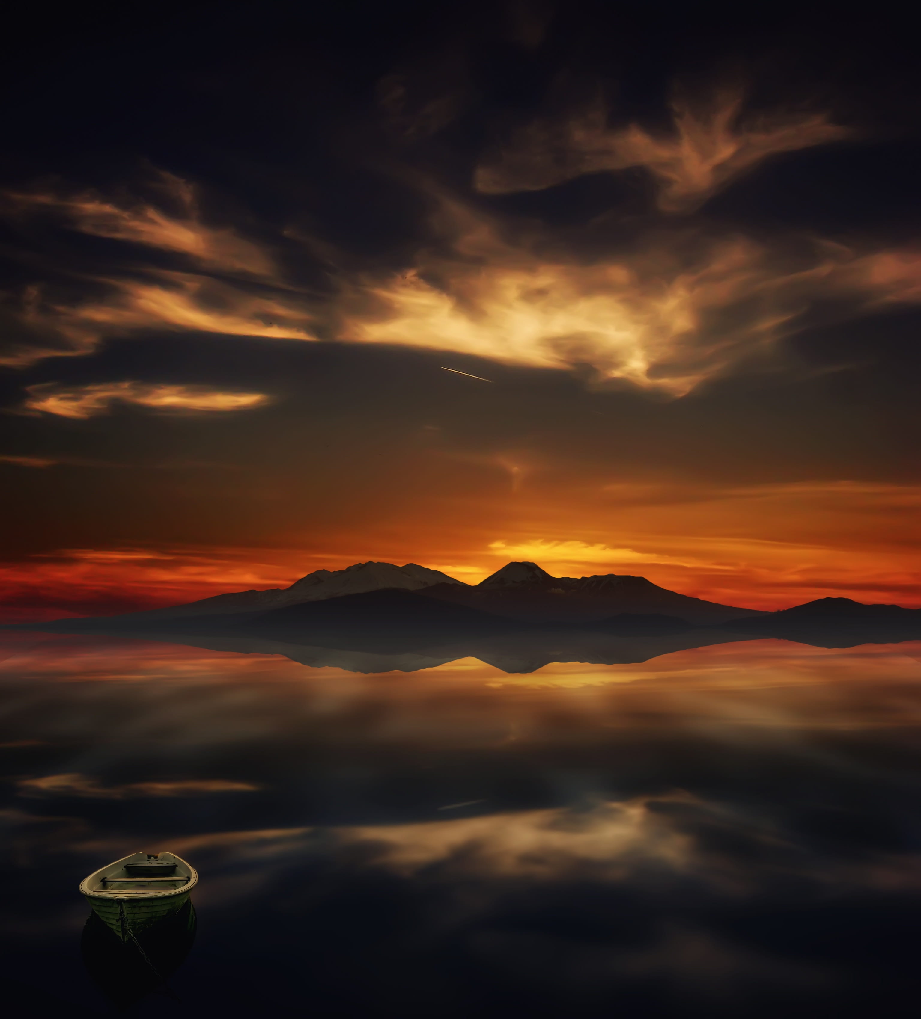 sunset, reflection, sea, calm, tranquility, sky, cloud - sky