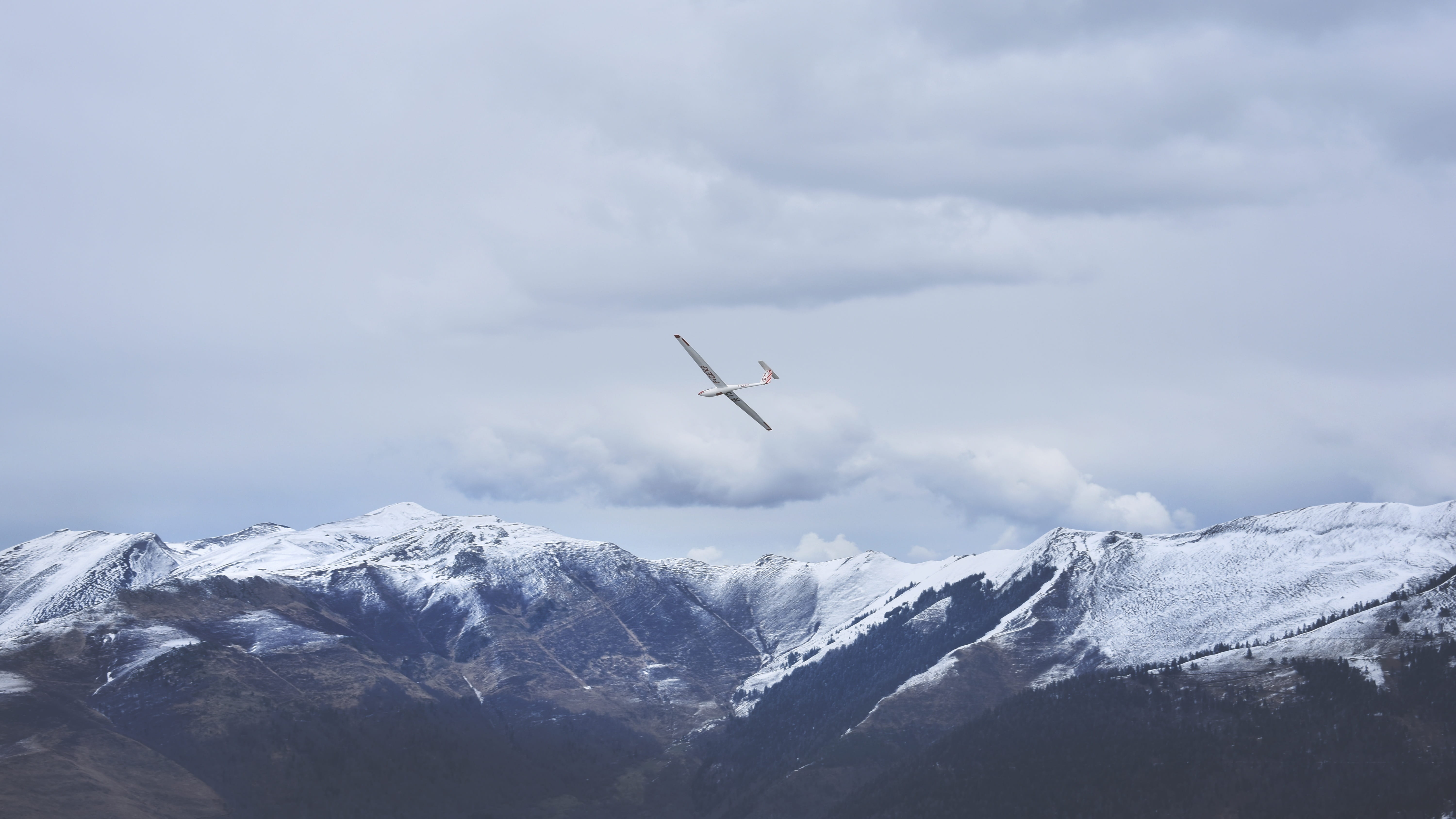 white airplane on sky, mountain, winter, cloud - sky, snow, cold temperature