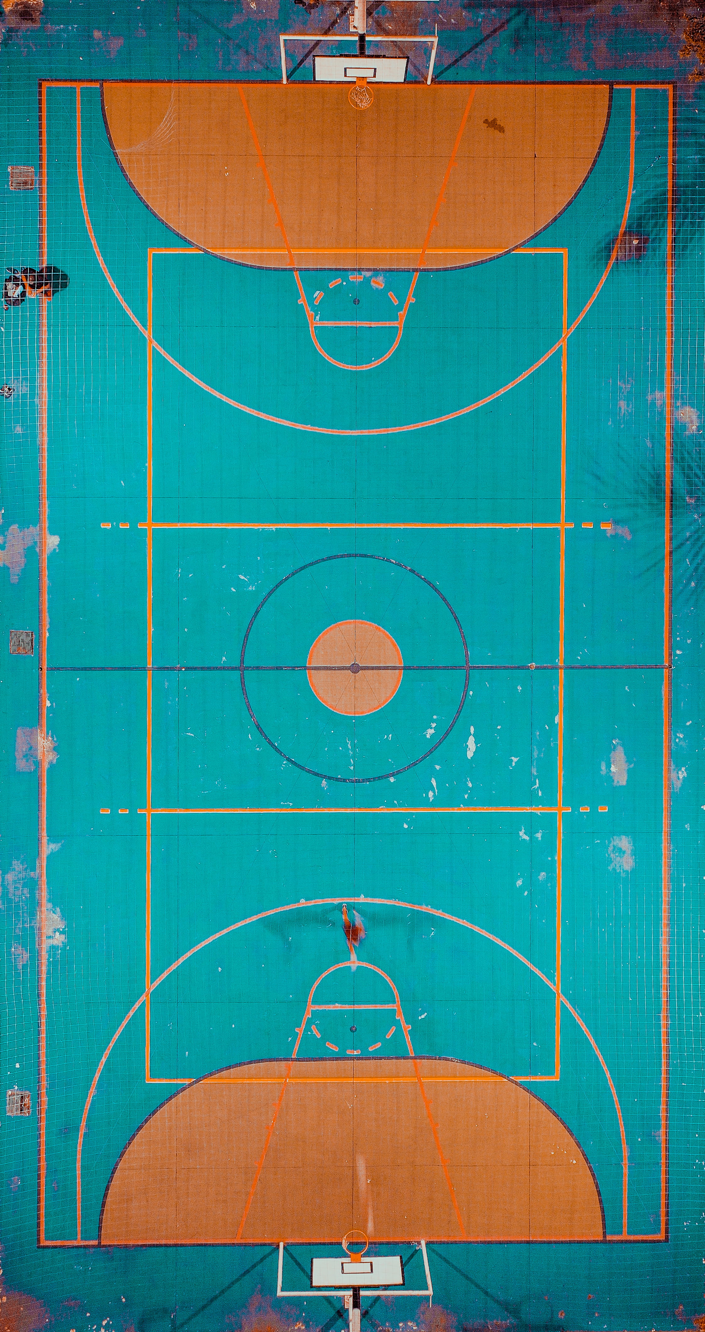 Basketball Court, aerial shot, bird's eye view, from above, sport