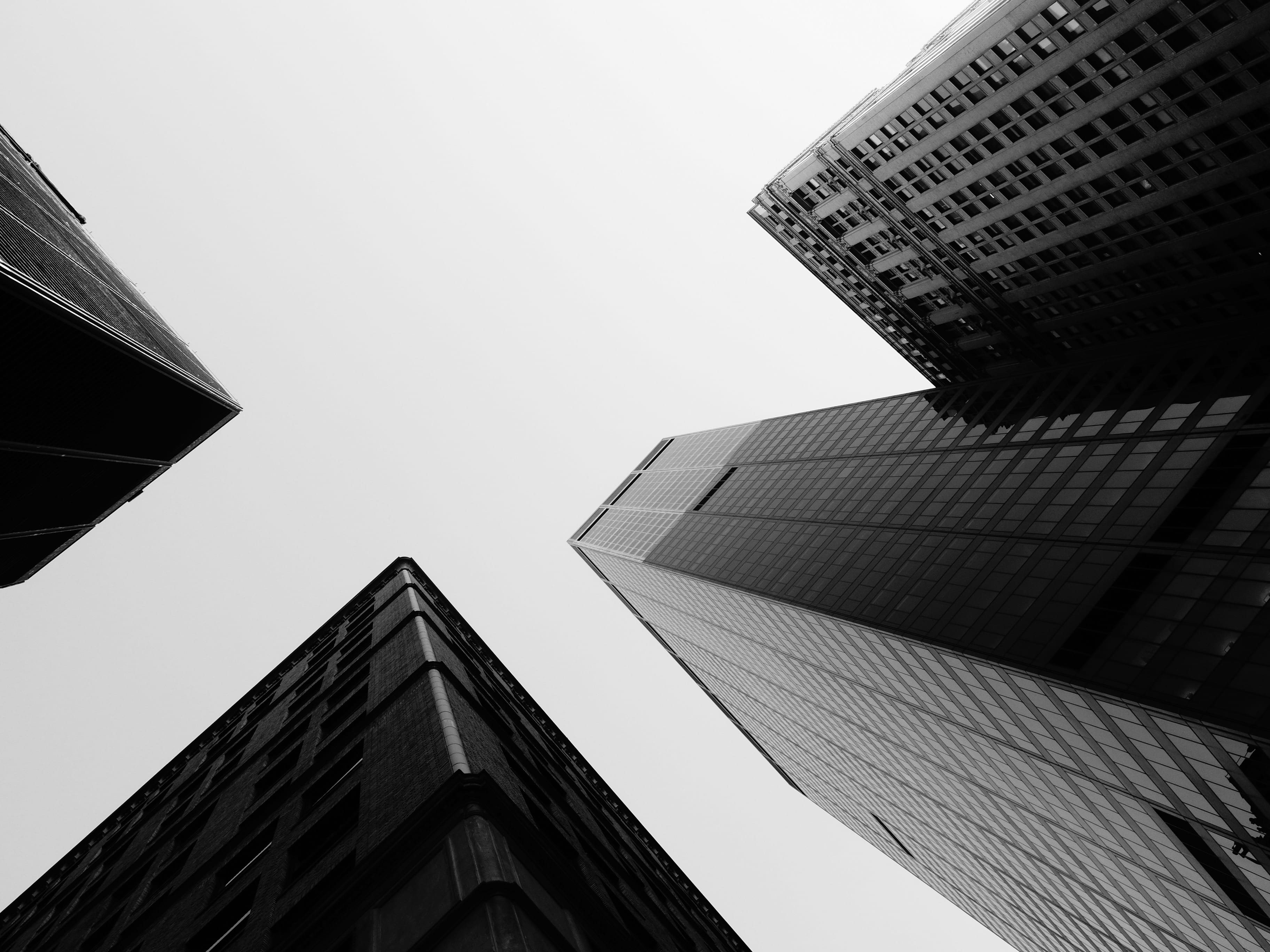 Low-angle Photography of Buildings, architecture, black-and-white