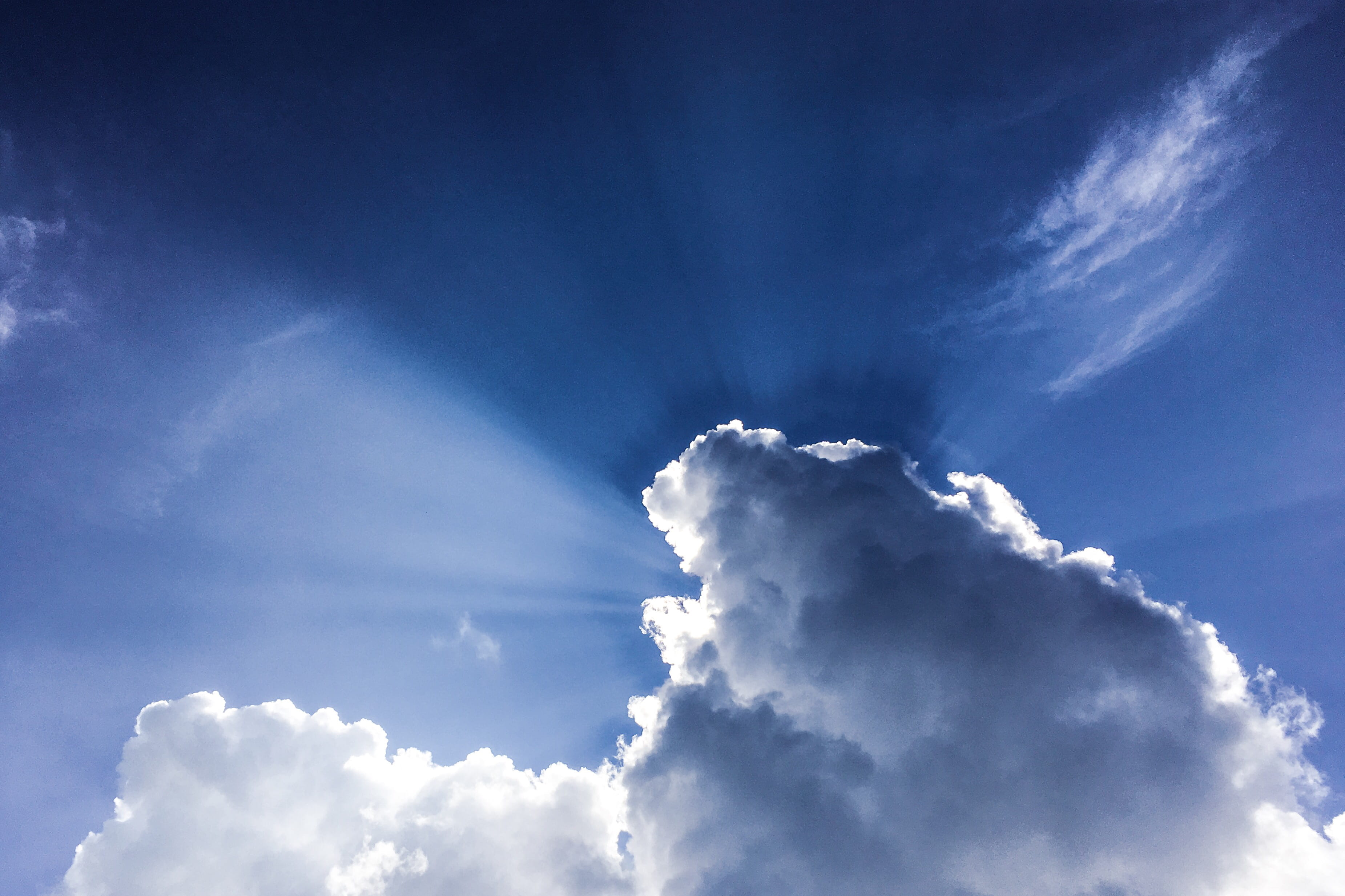 backlight, sky, clouds, deep blue, summer, cloud - sky, cloudscape