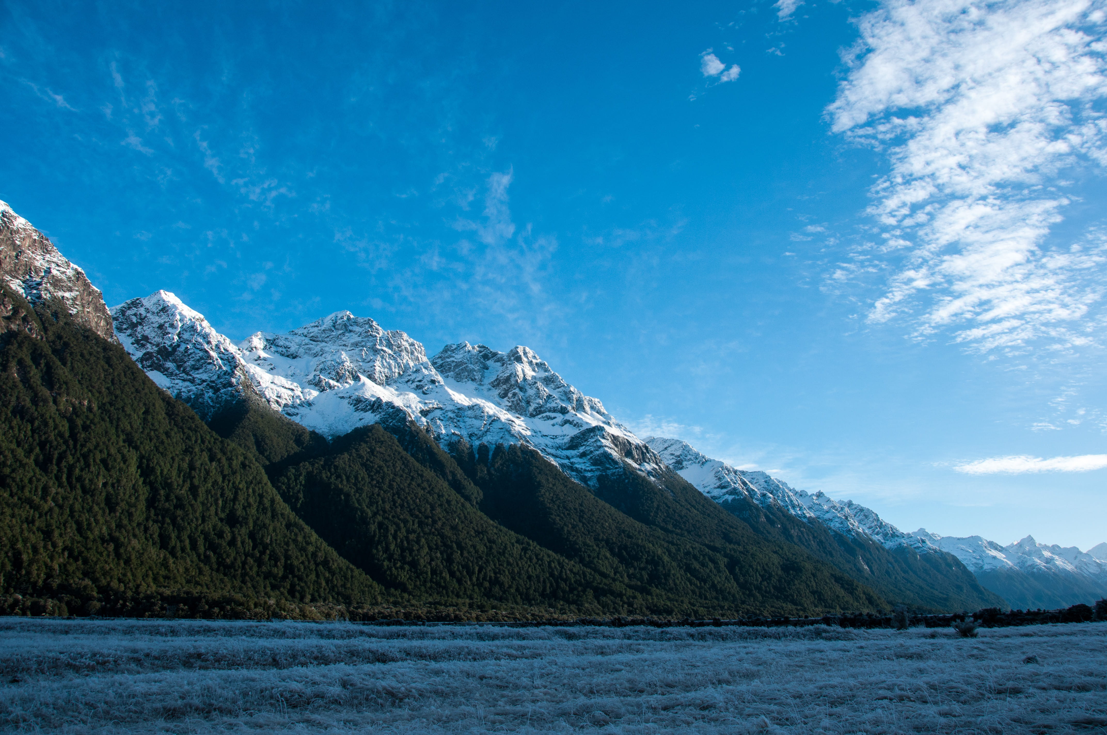 new zealand, fiordland national park, valley, winter, mountain