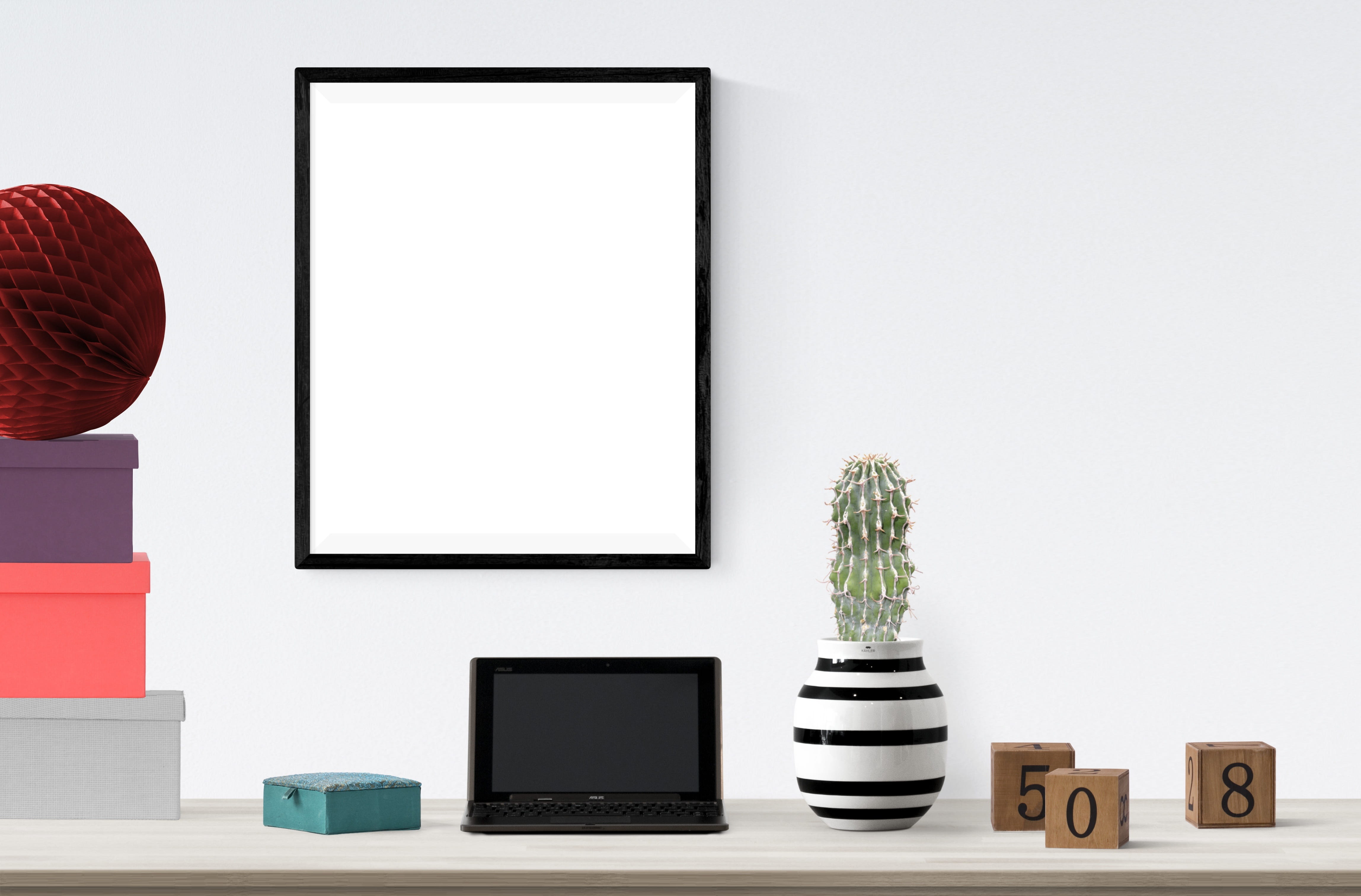 poster, frame, plant, boxes, technology, copy space, computer