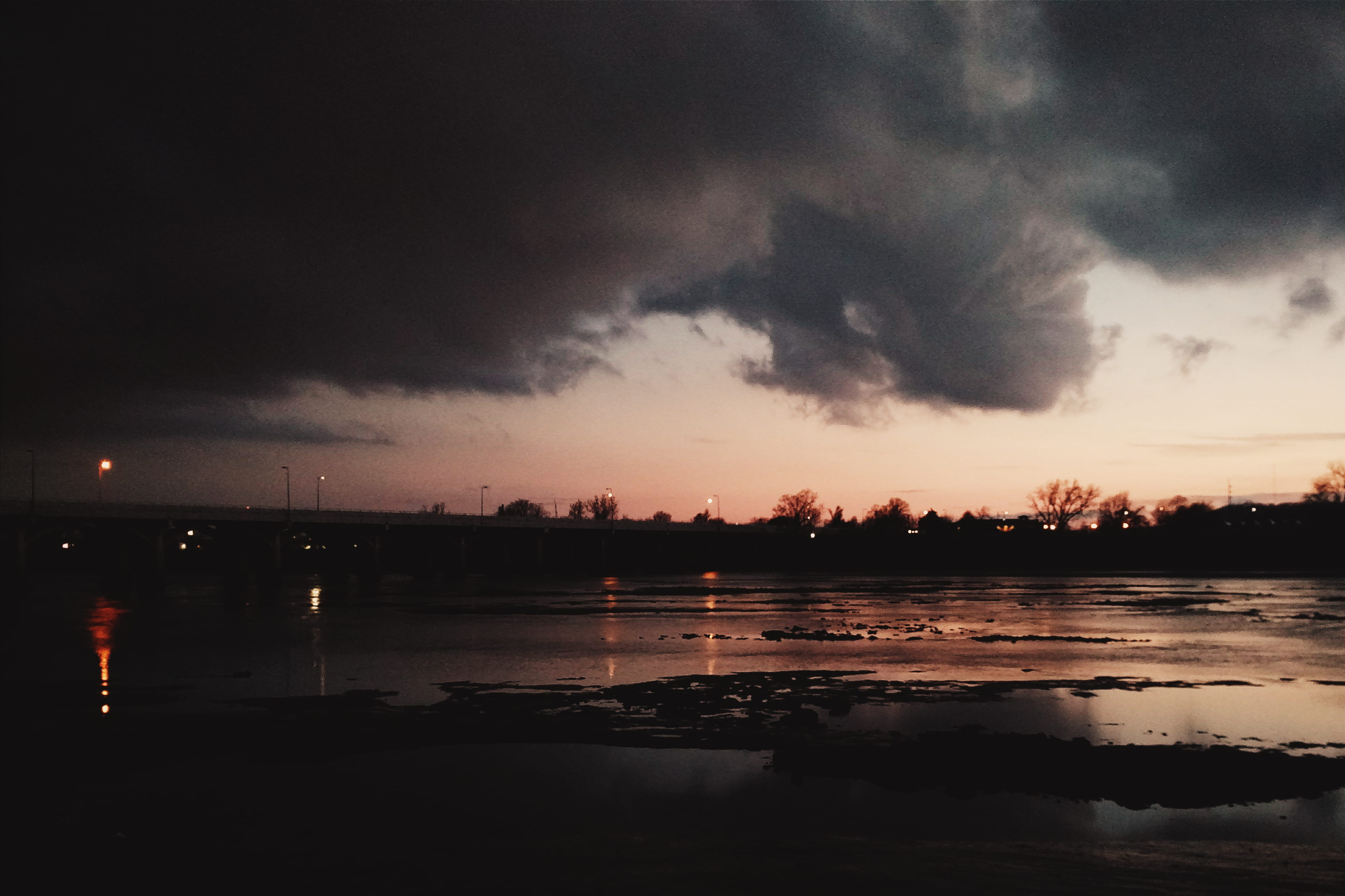 water, bridge, clouds, sunset, night, evening, sky, cloud - sky