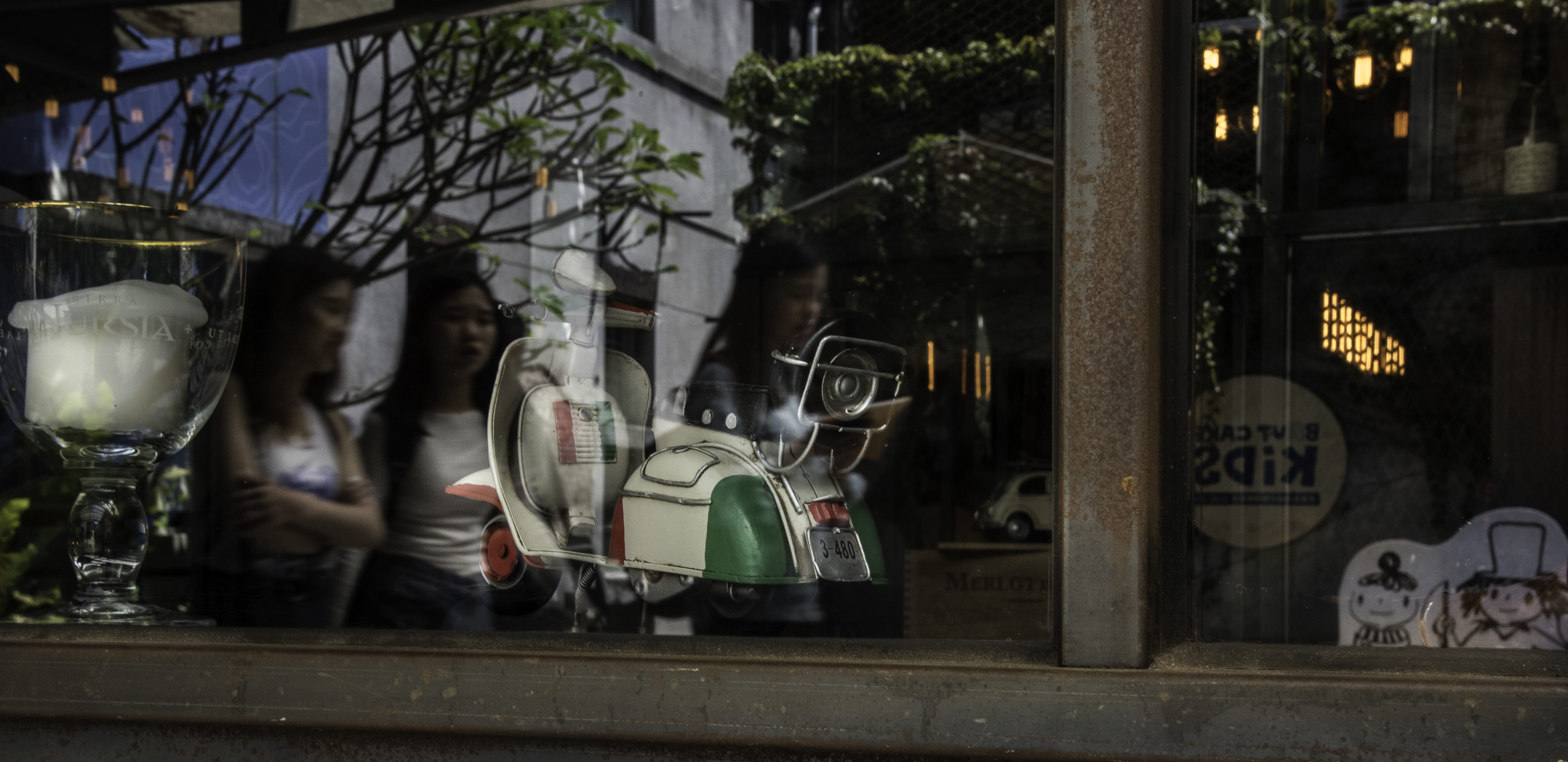 reflection, window, bar, cafe, glass - material, transparent
