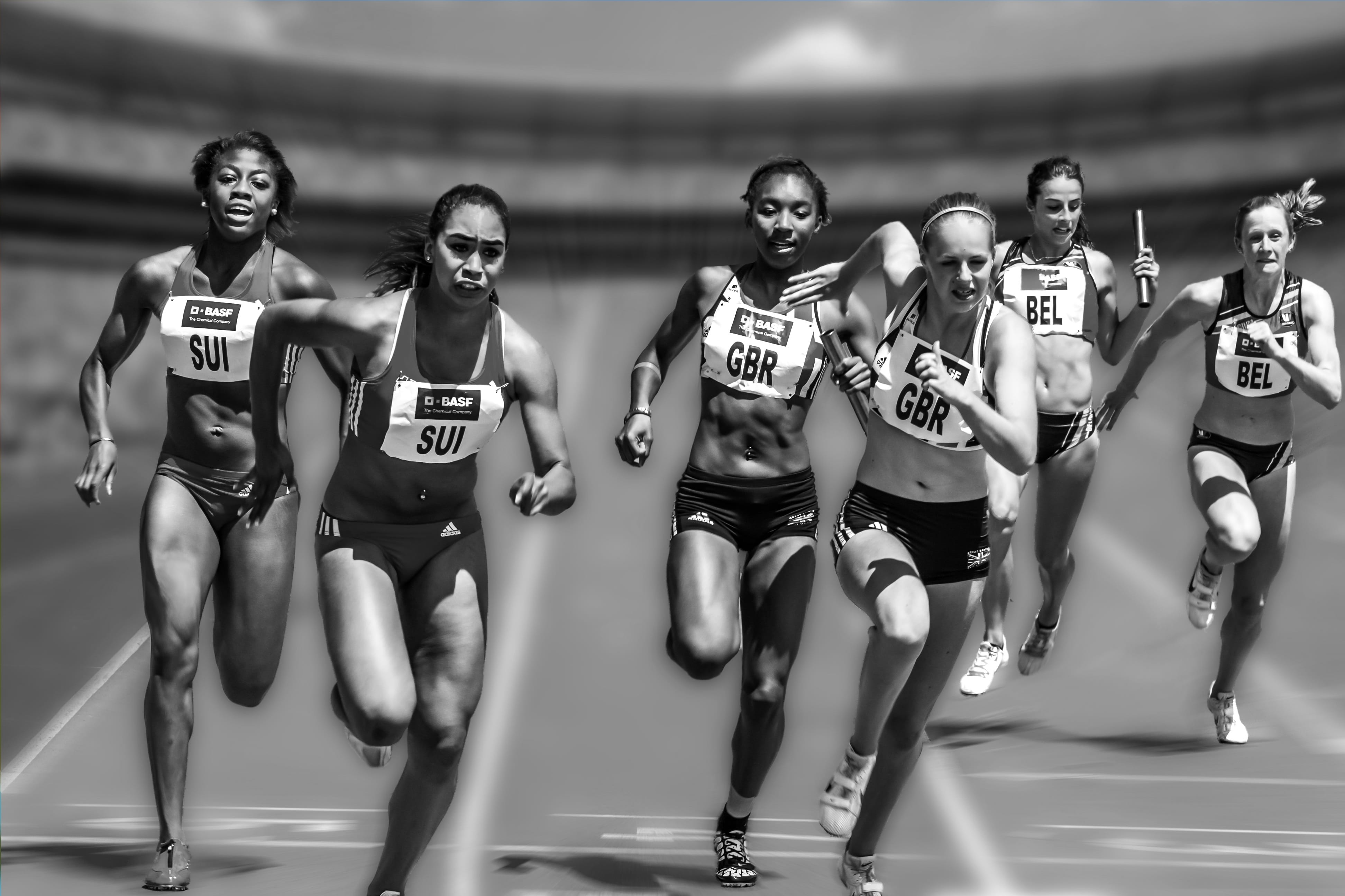 People Running during Daytime, athletes, black and white, black-and-white