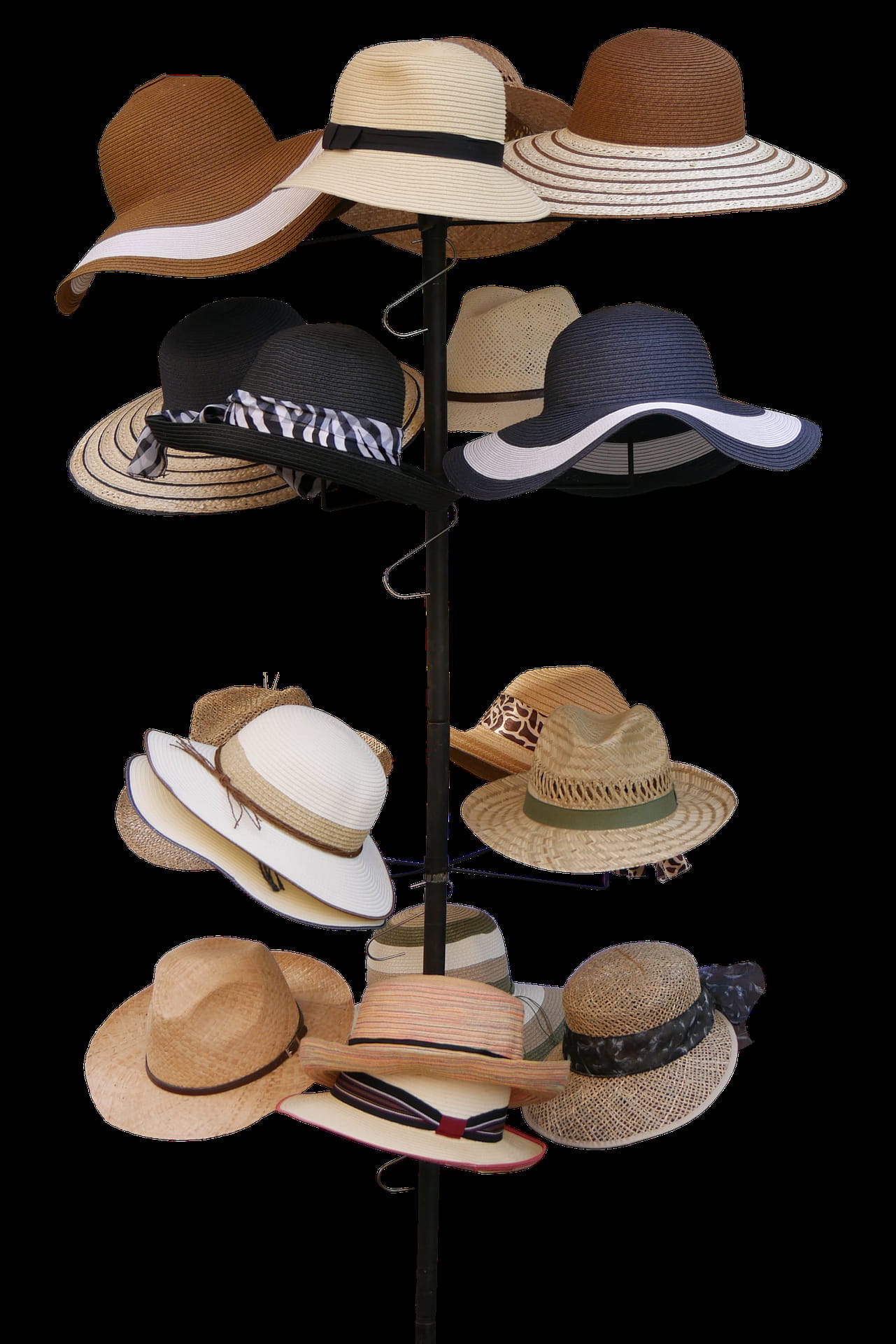 collection, hat, object, head, cover, black background, variation